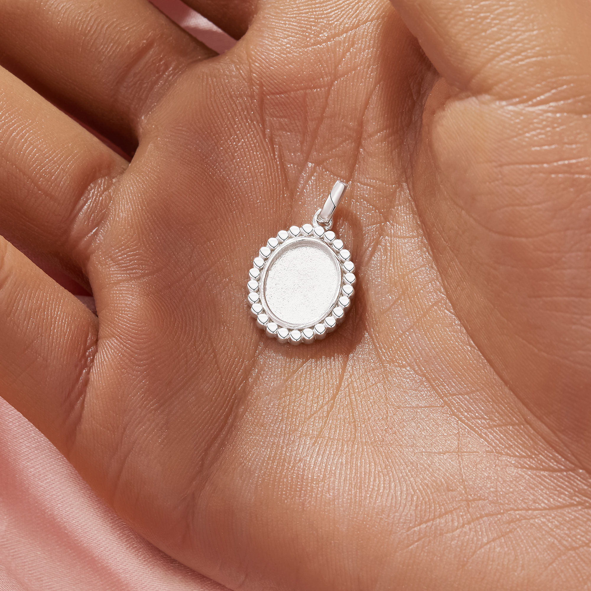 Keepsake Breast Milk Resin Dots Oval Bezel Pendant Settings,Solid 925 Silver Pendant Charm,DIY Pendant Supplies 1421247