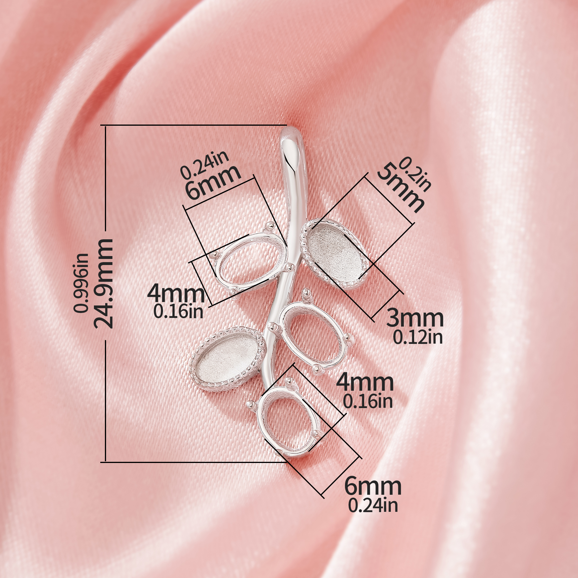 4x6MM Keepsake Breast Milk Resin Oval Bezel Pendant Settings,Tree Branch Leaf Solid 925 Silver Pendant Charm,Oval Prong Pendant Settings 1421249