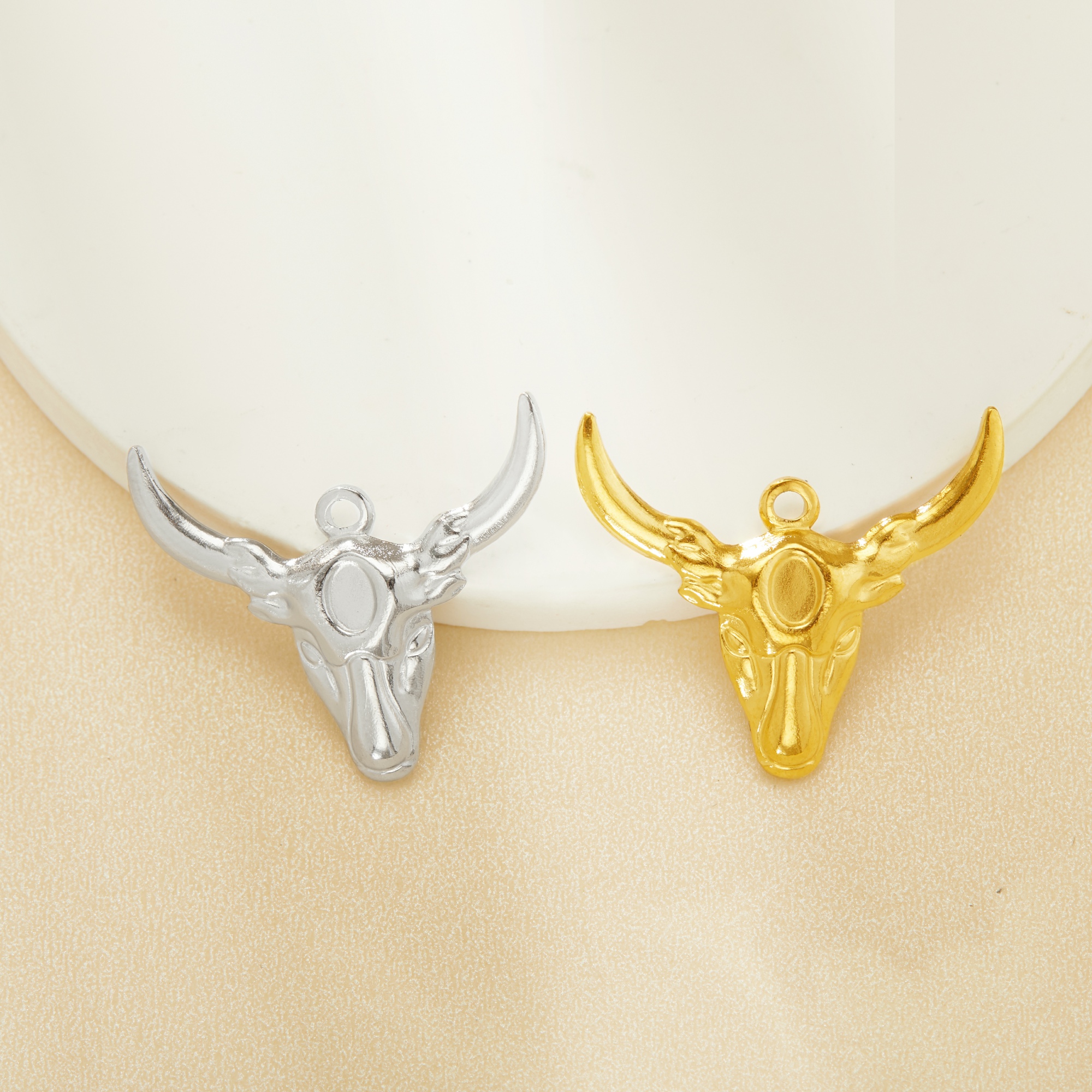 Keepsake Breast Milk Resin Oval Bezel Pendant Settings,Yellow Gold Plated Stainless Steel Bulls Head Pendant Charm,DIY Pendant Blank 1421252 - Click Image to Close