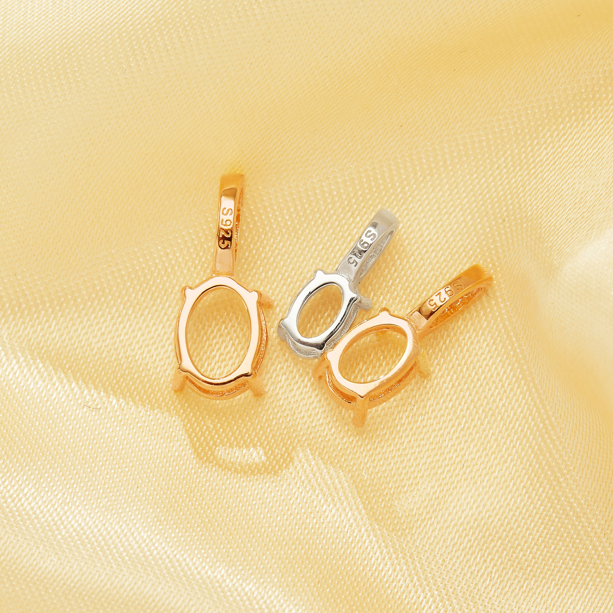 Oval Prong Pendant Bezel Settings,Solid 925 Sterling Silver Rose Gold Plated Pendant Charm,Minimalist Oval Pendant,DIY Pendant Charm Tray Supplies 1421255 - Click Image to Close