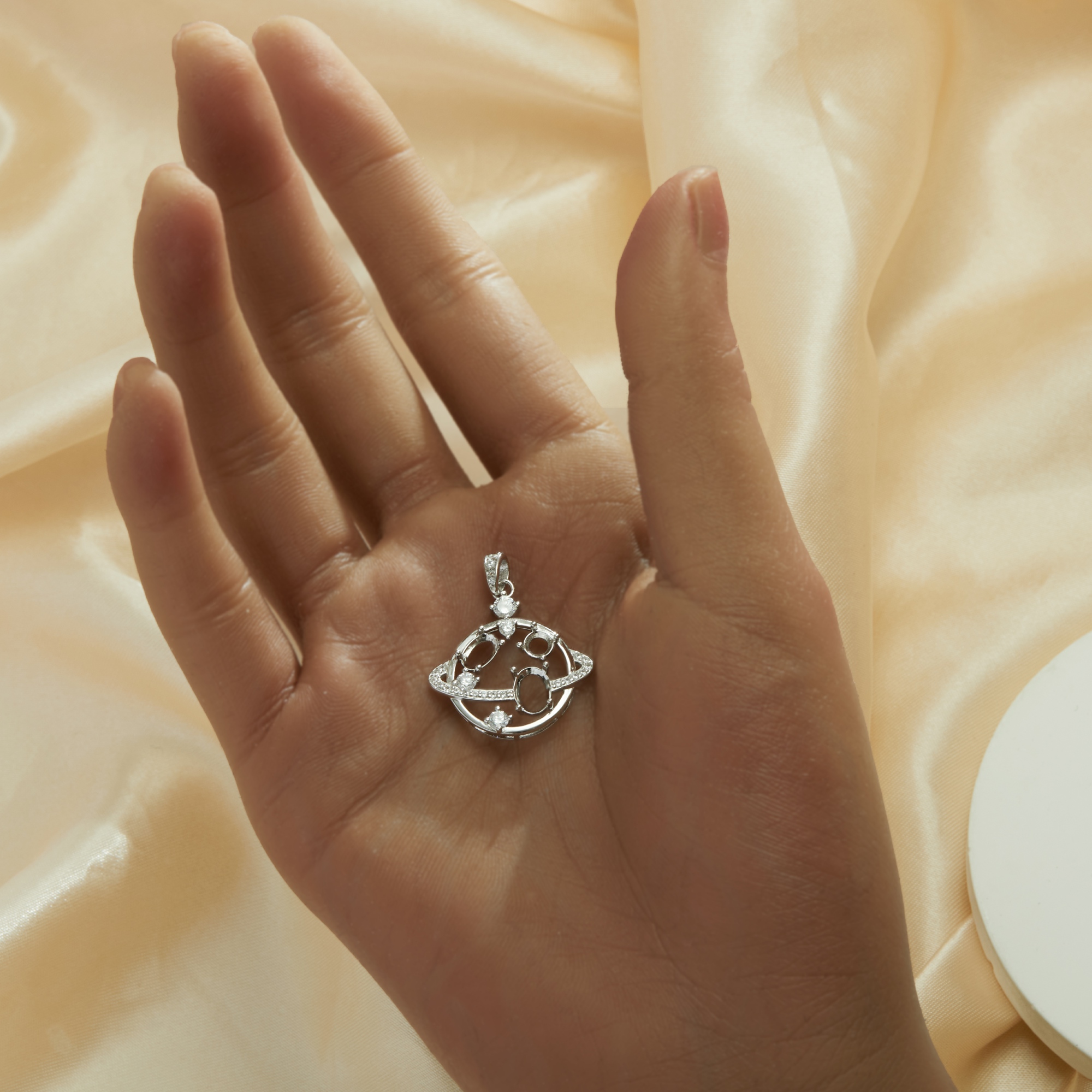 Three Stones Prong Pendant Settings,Space Planet Solid 925 Sterling Silver Pendant Charm,Pave CZ Stone Pendant With 4MM Round,4x6MM Oval,5x7MM Oval Stone 1421264 - Click Image to Close