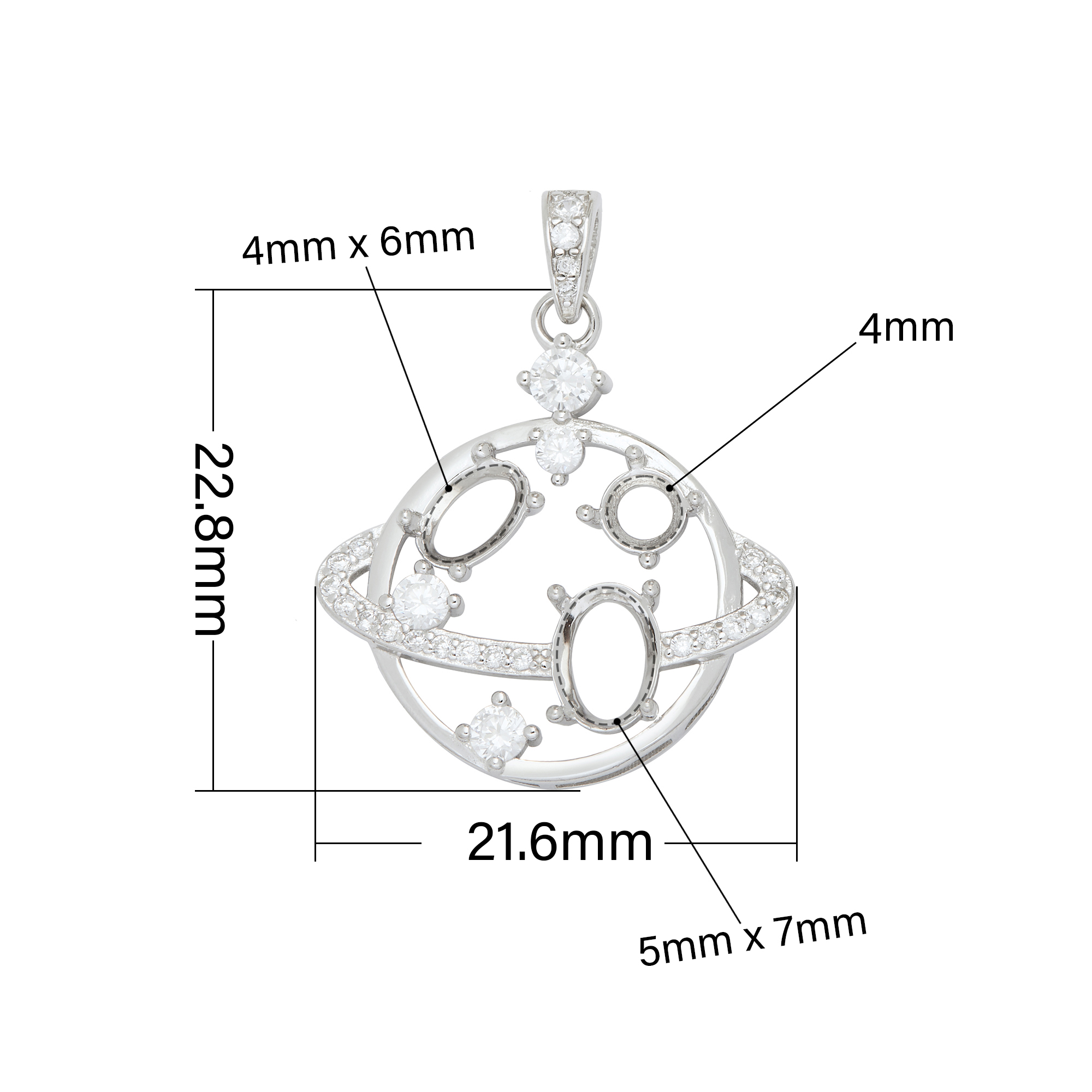 Three Stones Prong Pendant Settings,Space Planet Solid 925 Sterling Silver Pendant Charm,Pave CZ Stone Pendant With 4MM Round,4x6MM Oval,5x7MM Oval Stone 1421264 - Click Image to Close