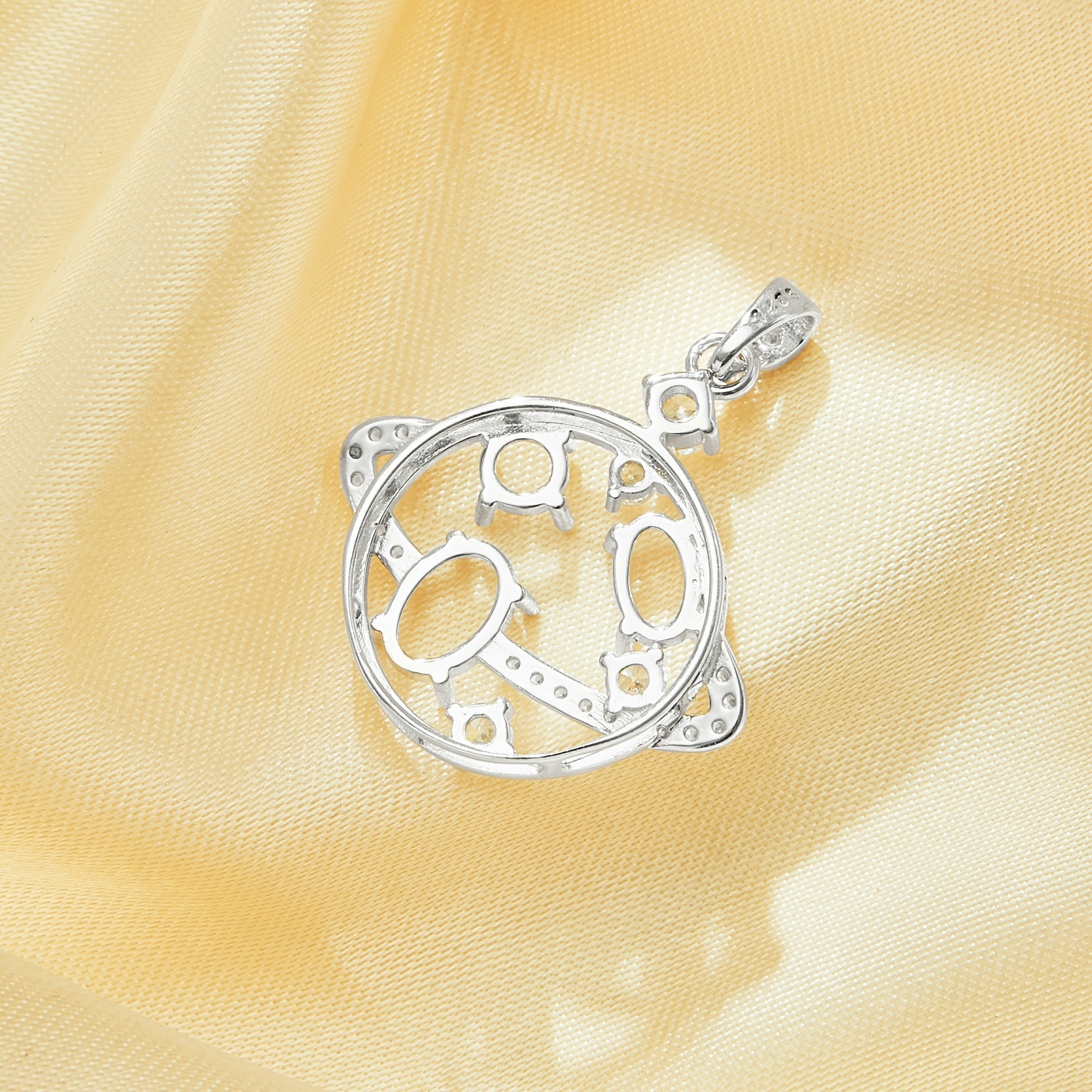 Three Stones Prong Pendant Settings,Space Planet Solid 925 Sterling Silver Pendant Charm,Pave CZ Stone Pendant With 4MM Round,4x6MM Oval,5x7MM Oval Stone 1421264 - Click Image to Close