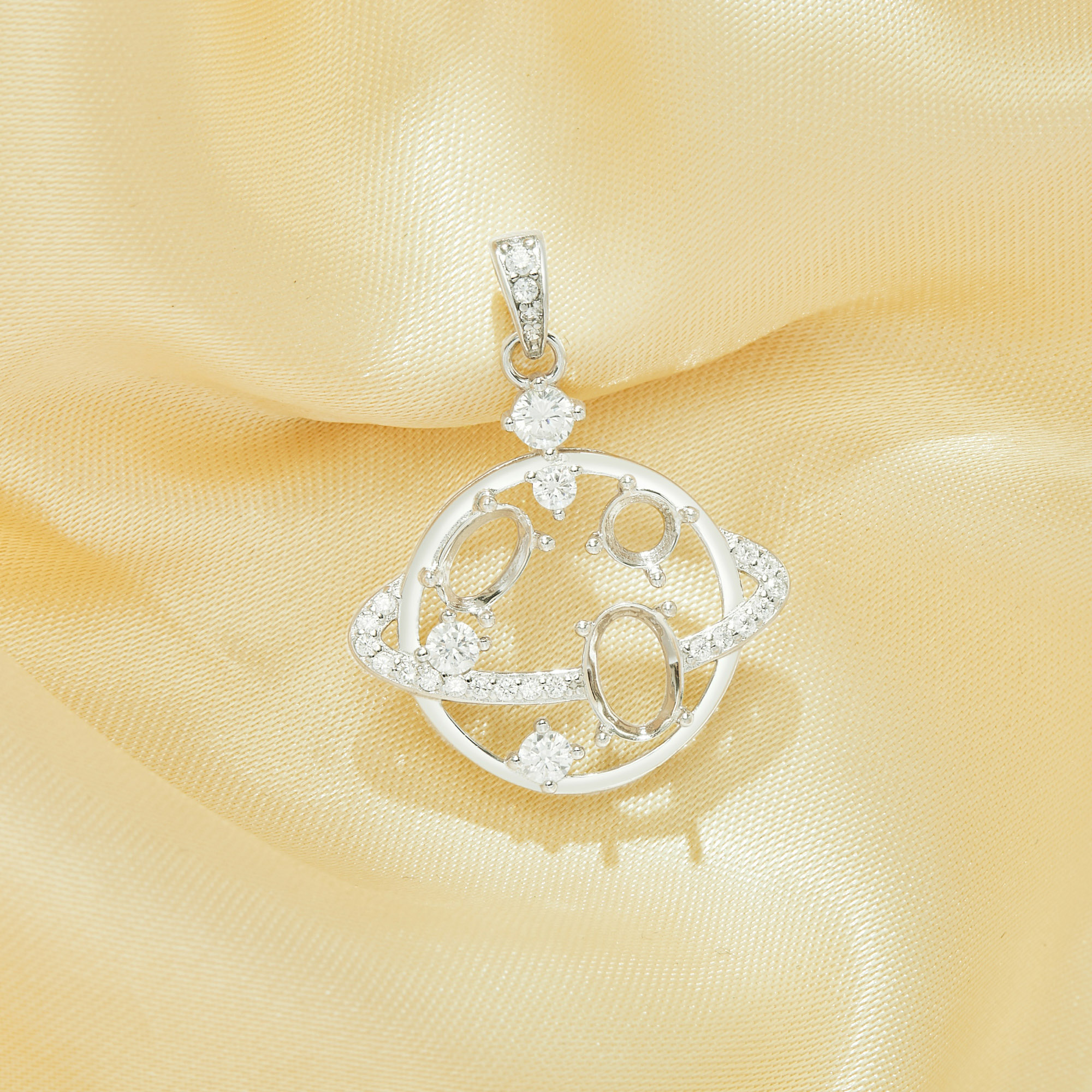 Three Stones Prong Pendant Settings,Space Planet Solid 925 Sterling Silver Pendant Charm,Pave CZ Stone Pendant With 4MM Round,4x6MM Oval,5x7MM Oval Stone 1421264 - Click Image to Close