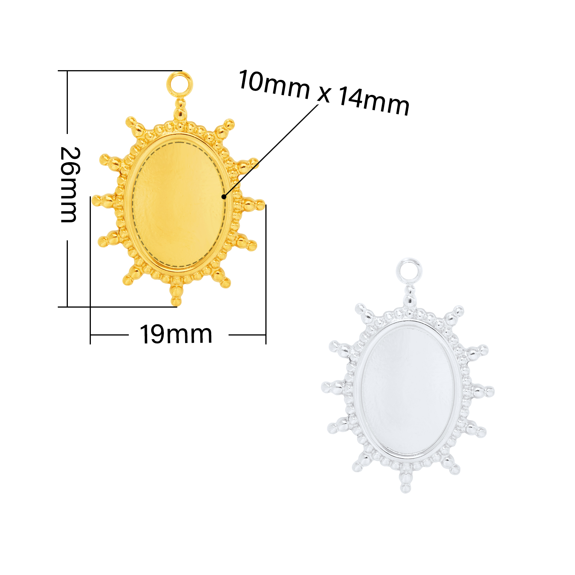10x14MM Oval Bezel Stainless Steel Pendant Settings,Yellow Gold Silver Oval Pendant Charm,Sun Pendant,DIY Pendant Blank 1421268 - Click Image to Close