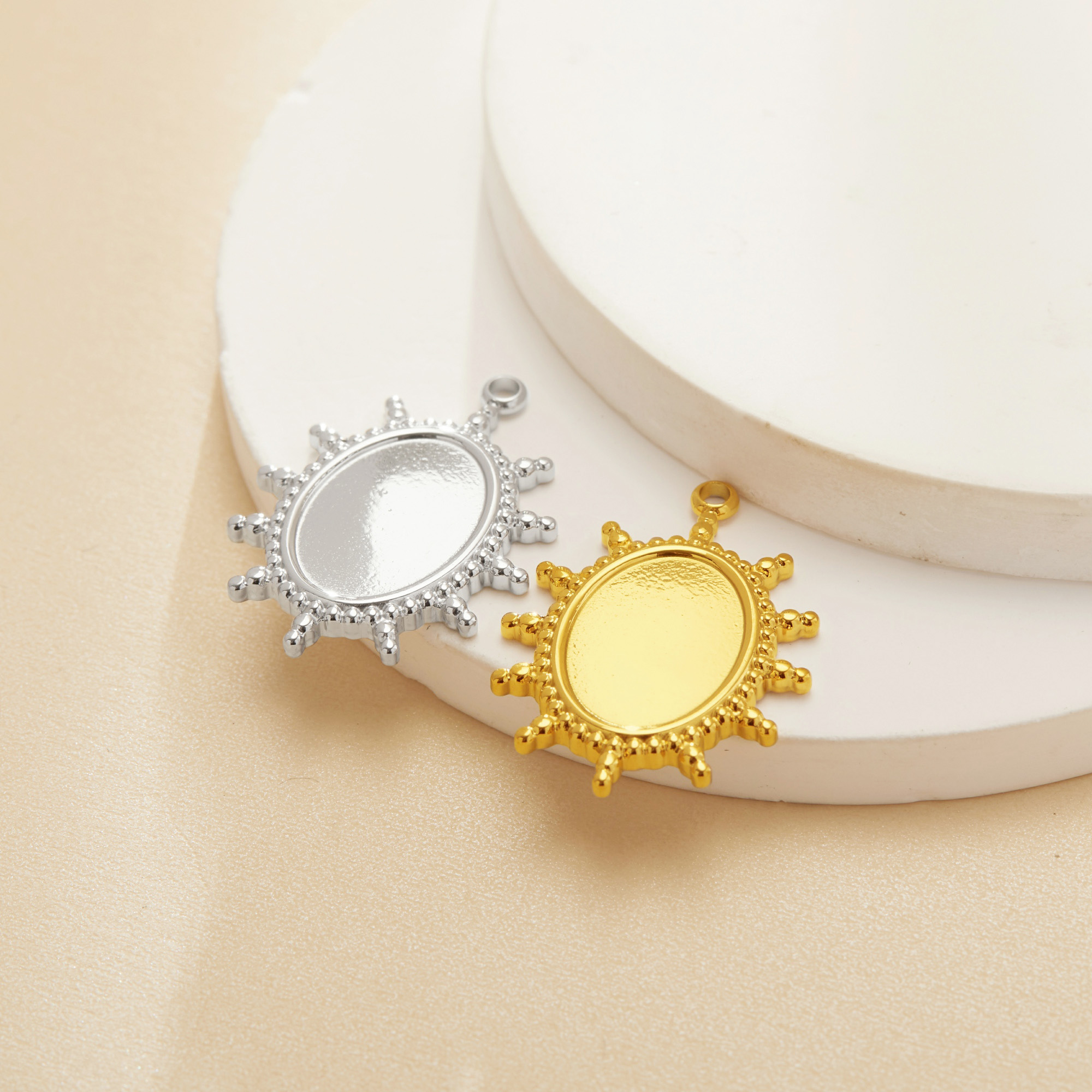 10x14MM Oval Bezel Stainless Steel Pendant Settings,Yellow Gold Silver Oval Pendant Charm,Sun Pendant,DIY Pendant Blank 1421268 - Click Image to Close