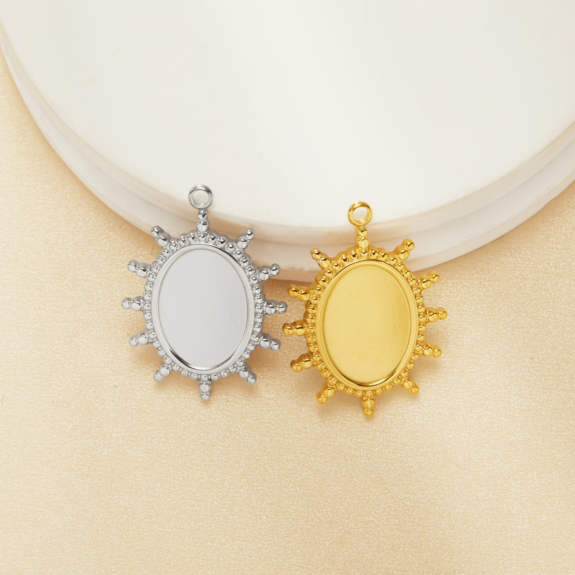 10x14MM Oval Bezel Stainless Steel Pendant Settings,Yellow Gold Silver Oval Pendant Charm,Sun Pendant,DIY Pendant Blank 1421268 - Click Image to Close