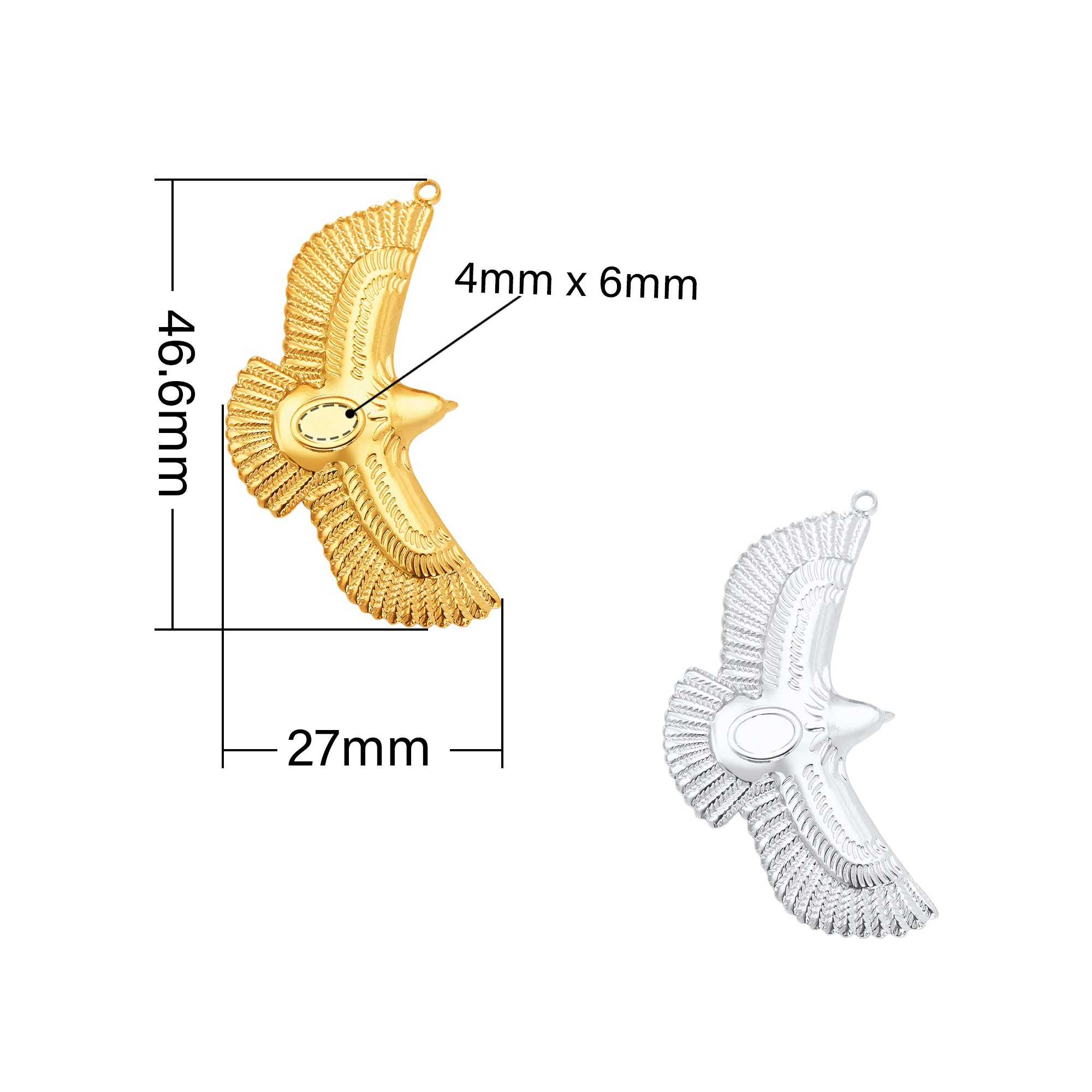 4x6MM Oval Bezel Stainless Steel Pendant Settings,Yellow Gold Rhodium Eagle Pendant Charm,DIY Pendant Blank Supplies 1421269 - Click Image to Close