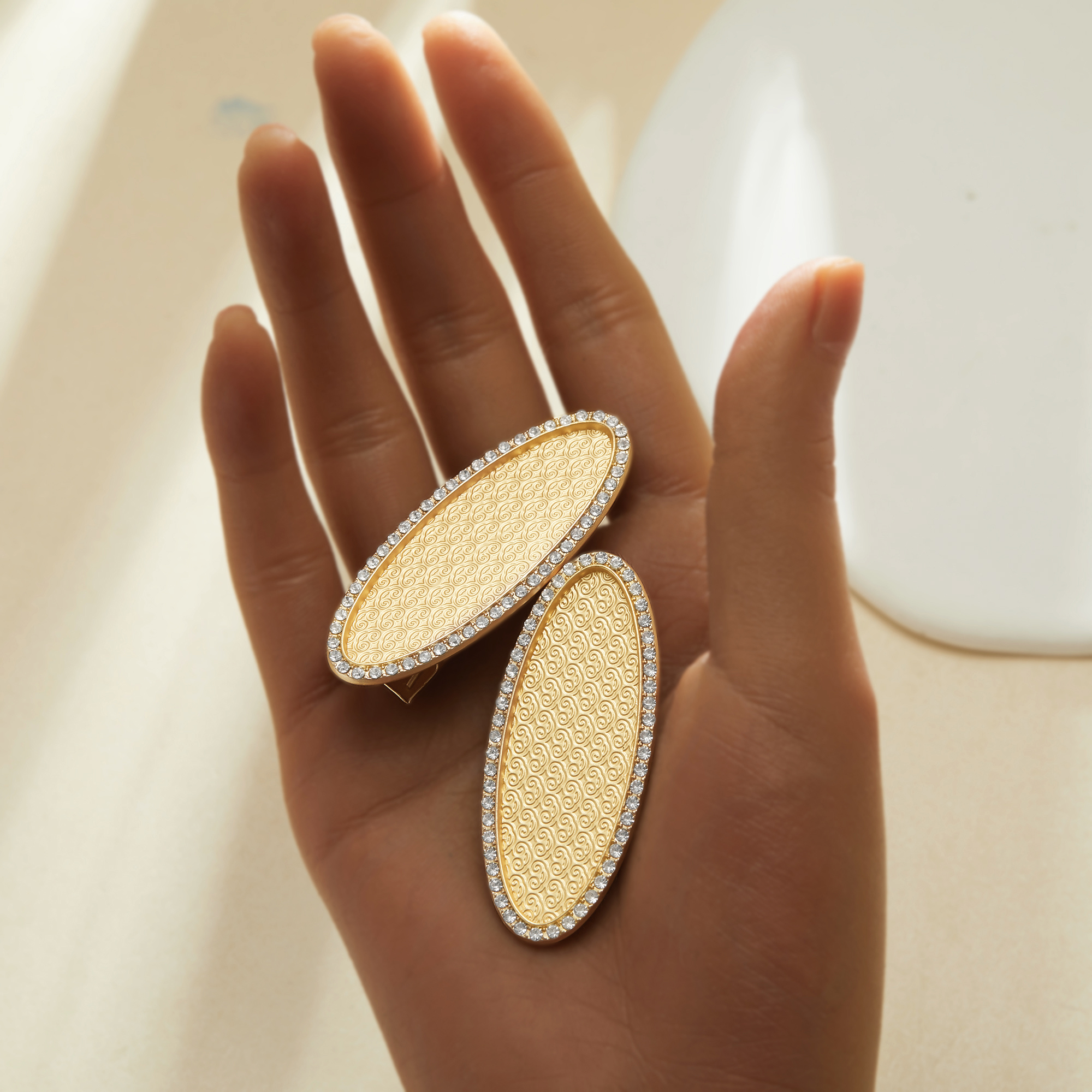 Resin Oval Bezel Hair Clip Settings,Gold Plated Alloy l Hairpin,Pave CZ Stone Hairclip,DIY Handmade Findings 1421280