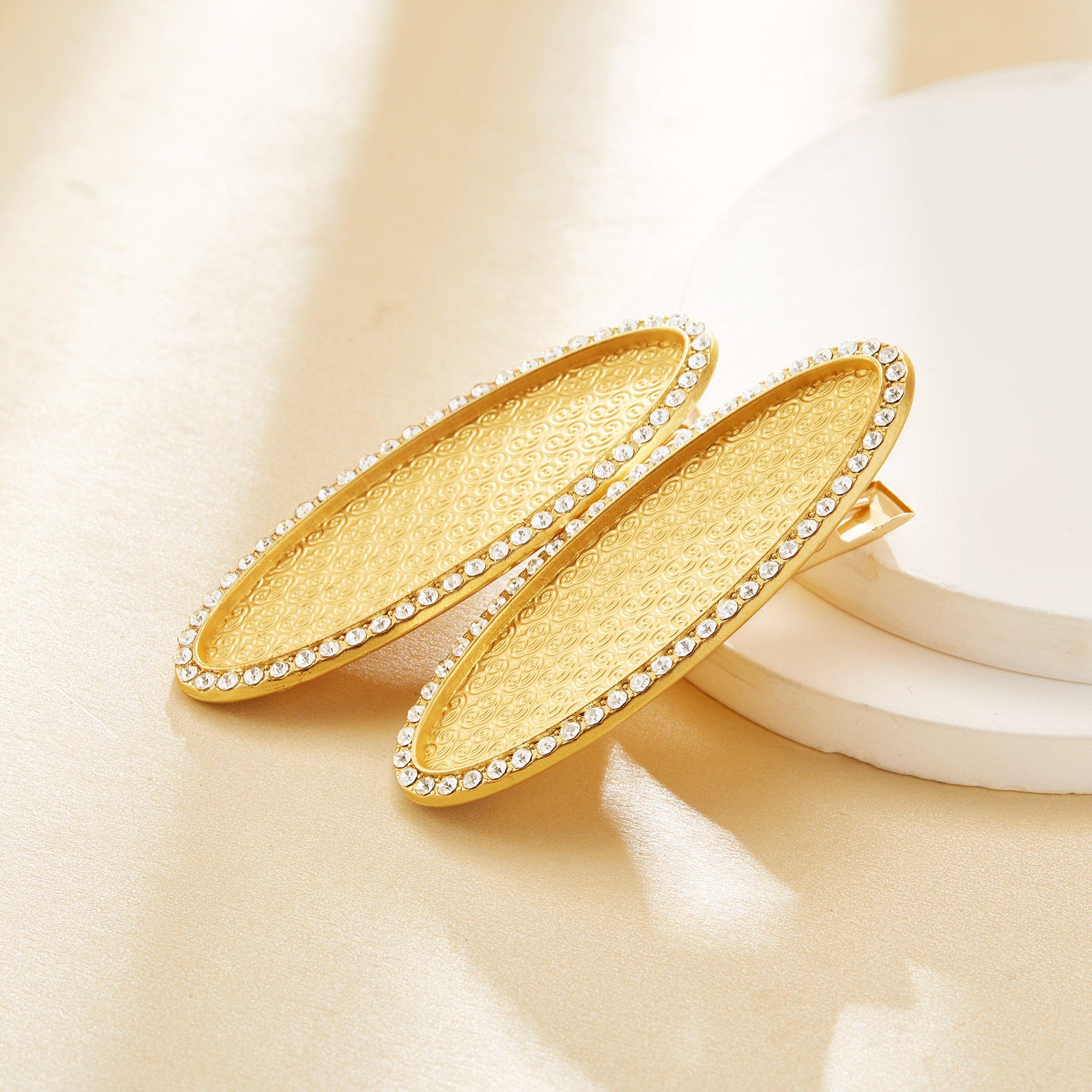 Resin Oval Bezel Hair Clip Settings,Gold Plated Alloy l Hairpin,Pave CZ Stone Hairclip,DIY Handmade Findings 1421280