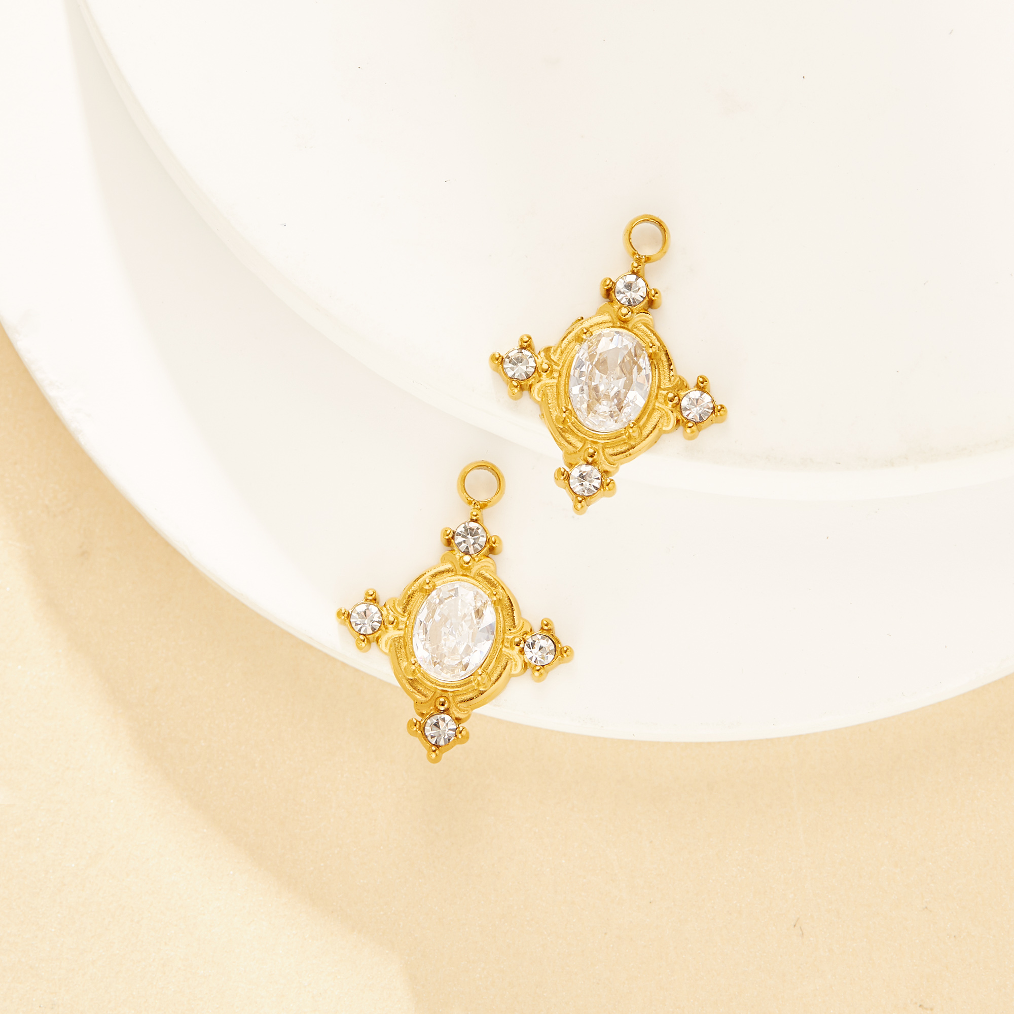 Vintage Styles Oval CZ Stone Pendant Charm With Loop,Stainless Steel Minimalist Pendant Charm,DIY Pendant Supplies 1421282
