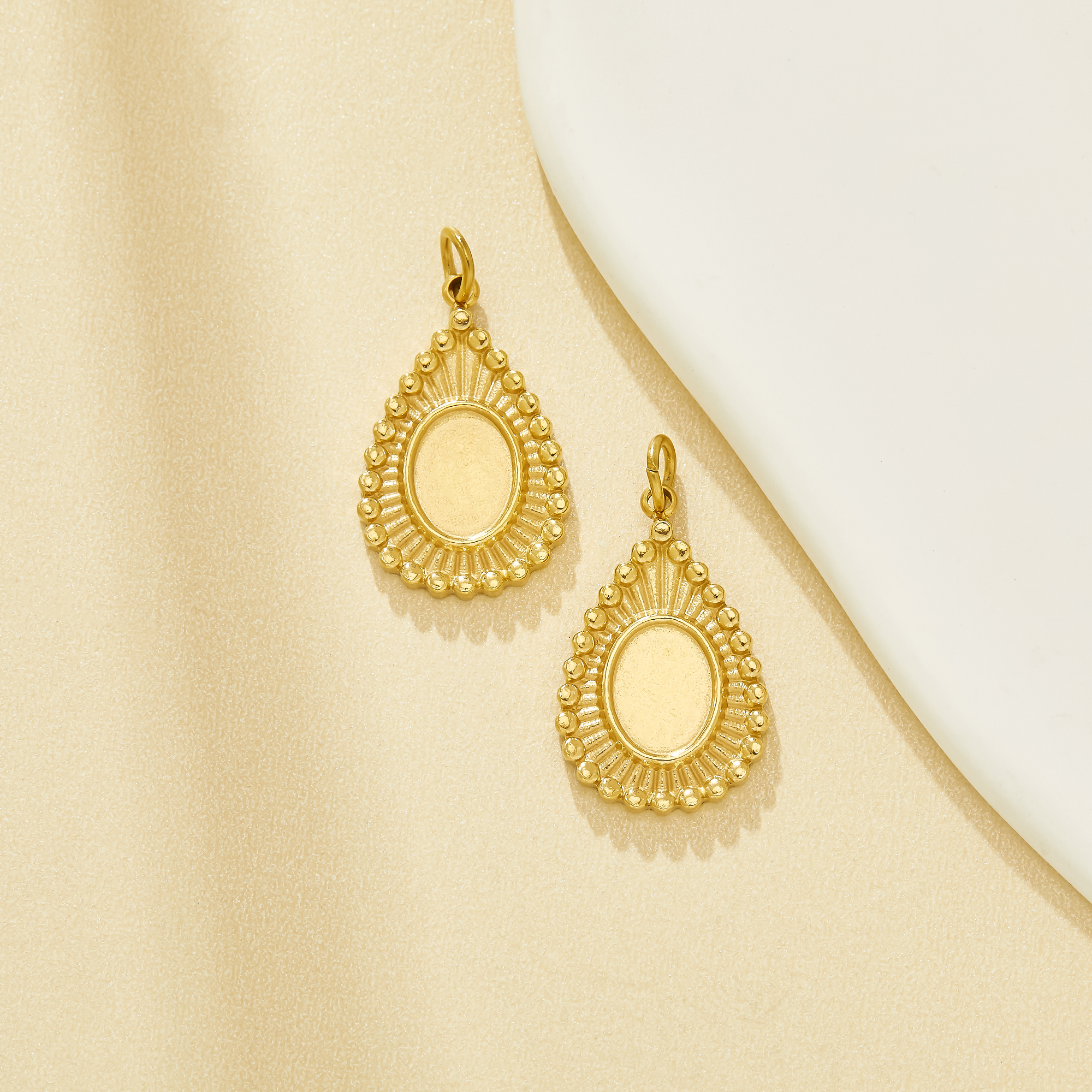 6x8MM Oval Bezel Stainless Steel Pendant Charm,Vintage Styles Gold Plated Stainless Steel Pendant,DIY Pendant Blank Supplies 1421289