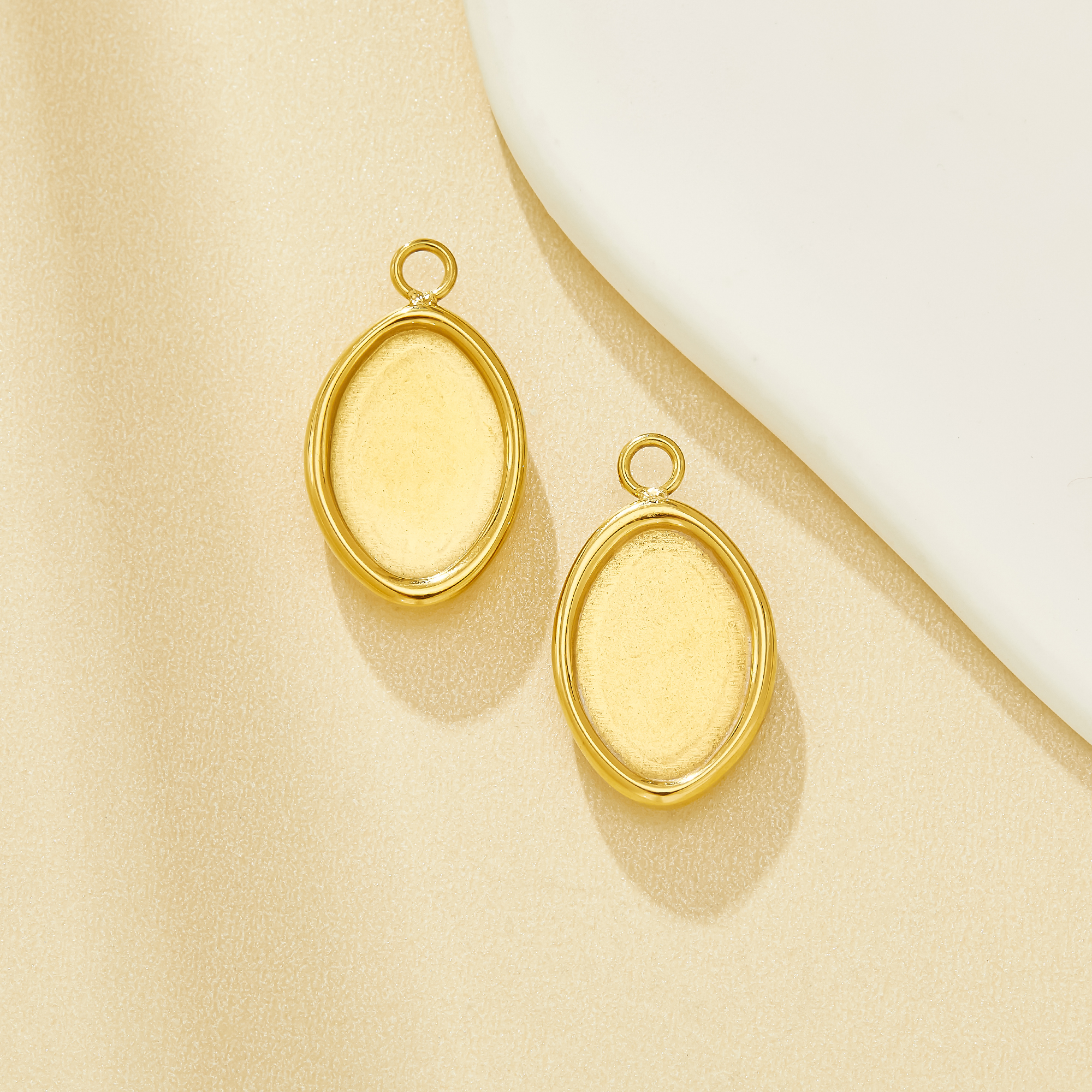 10x15MM Oval Bezel Stainless Steel Pendant Settings,Simple Gold Plated Stainless Steel Pendant Charm,DIY Pendant Blank Supplies 1421294