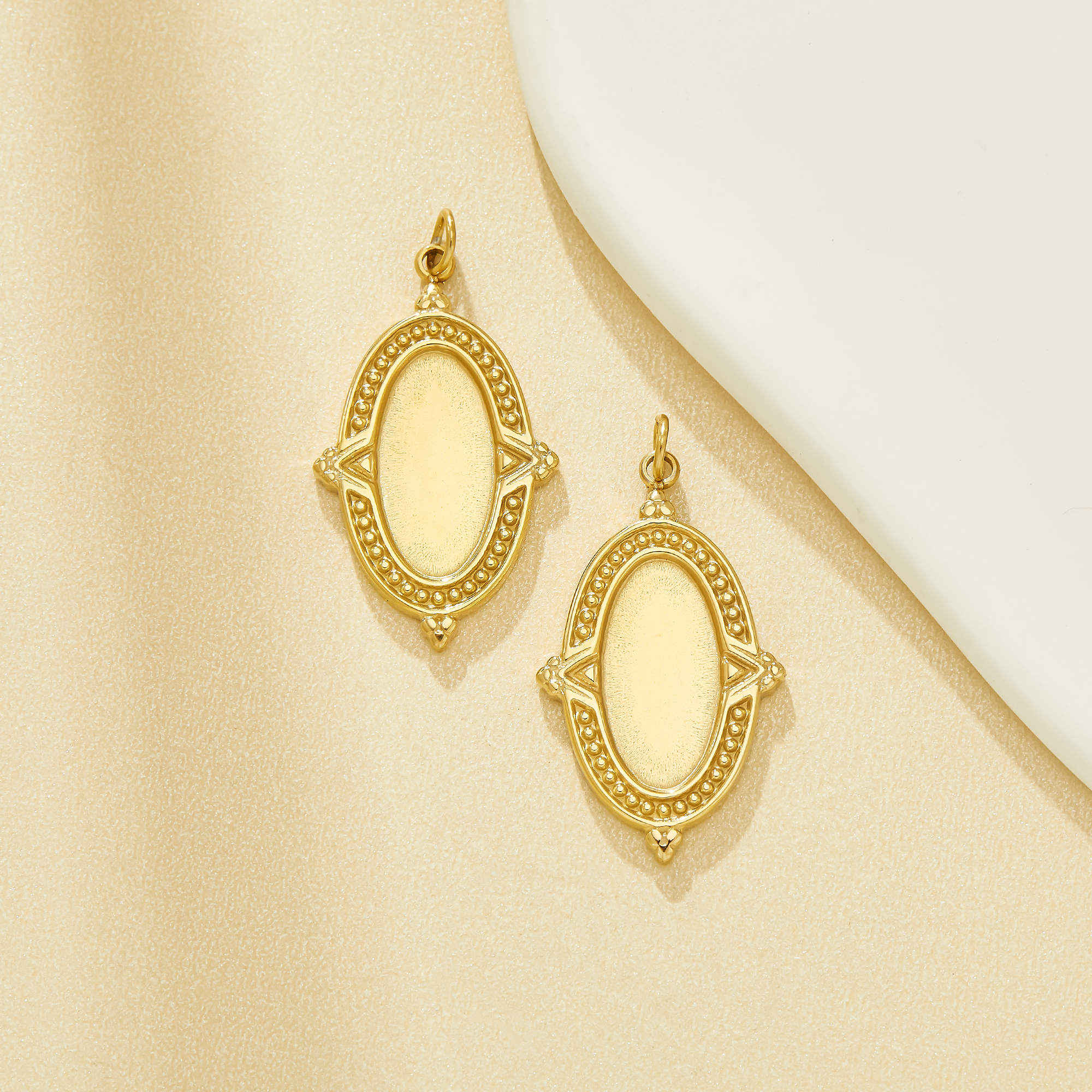 7x14MM Oval Bezel Stainless Steel Pendant Settings,Vintage Styles Gold Plated Stainless Steel Pendant Charm,DIY Pendant Supplies 1421295