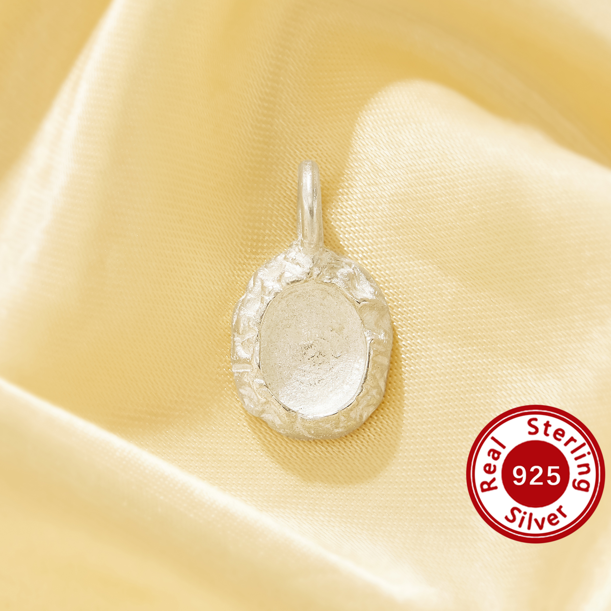 7x9MM Keepsake Mother Milk Resin Ring Bezel Settings,Solid 925 Sterling Silver Oval Blank Plain Silver No Plating Shiny Hammered Chunky Band For DIY Jewelry 1421299