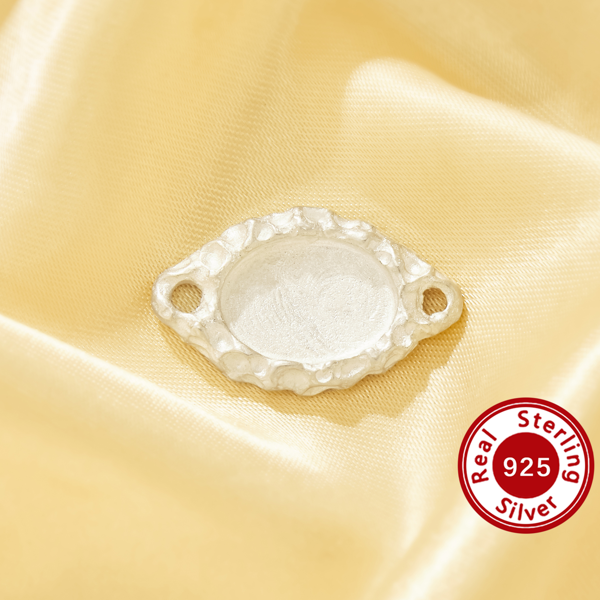 10x14MM Keepsake Mother Milk Resin Ring Bezel Settings,Solid 925 Sterling Silver Oval Pendant Base Plain Silver No Plating Shiny Hammered Textured Charm 1421302