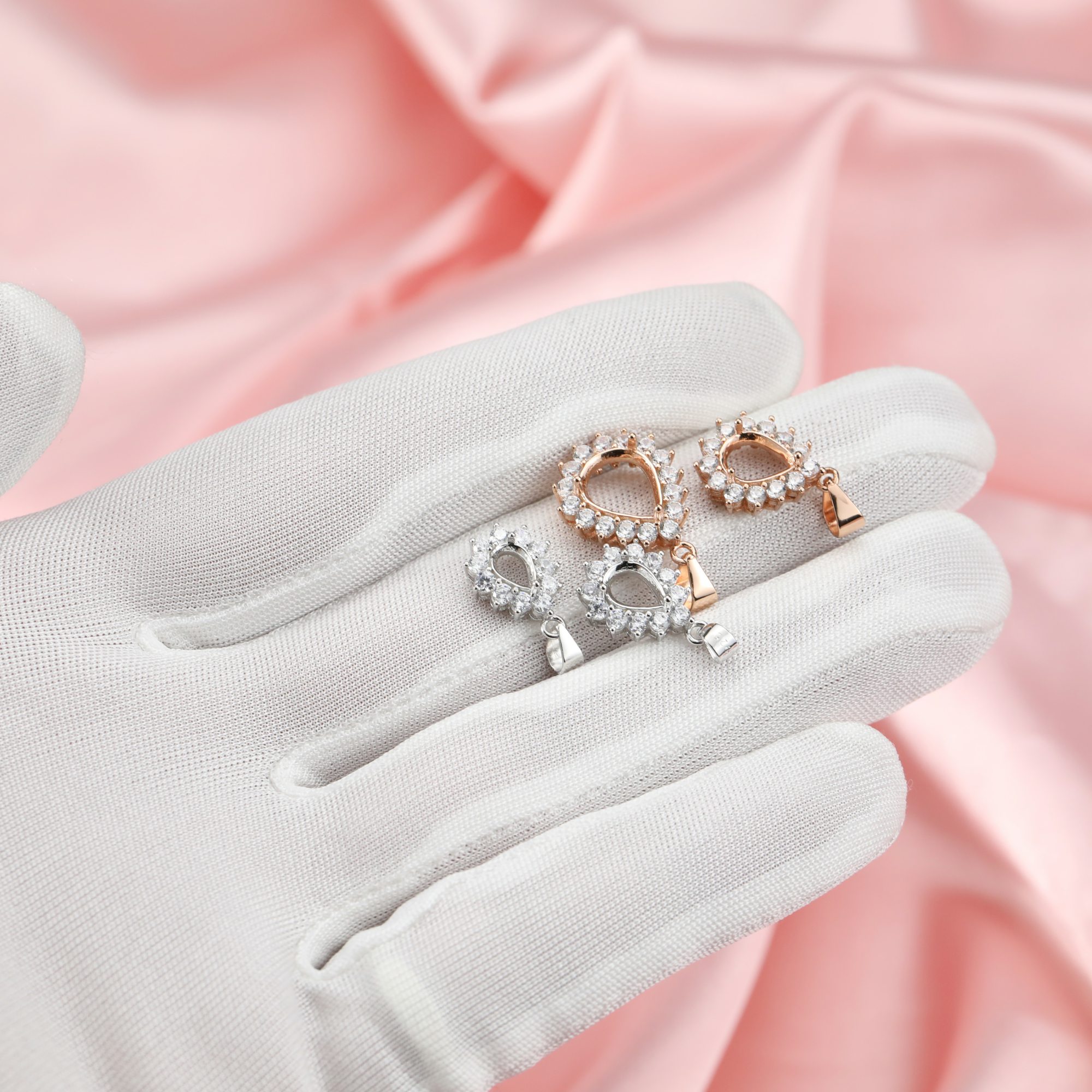Multiple Size Solid 14K Rose Gold Pear Shape Prong Bezel Settings for Gemstone Moissanite Diamond DIY Pendant Charm 1431031-1 - Click Image to Close