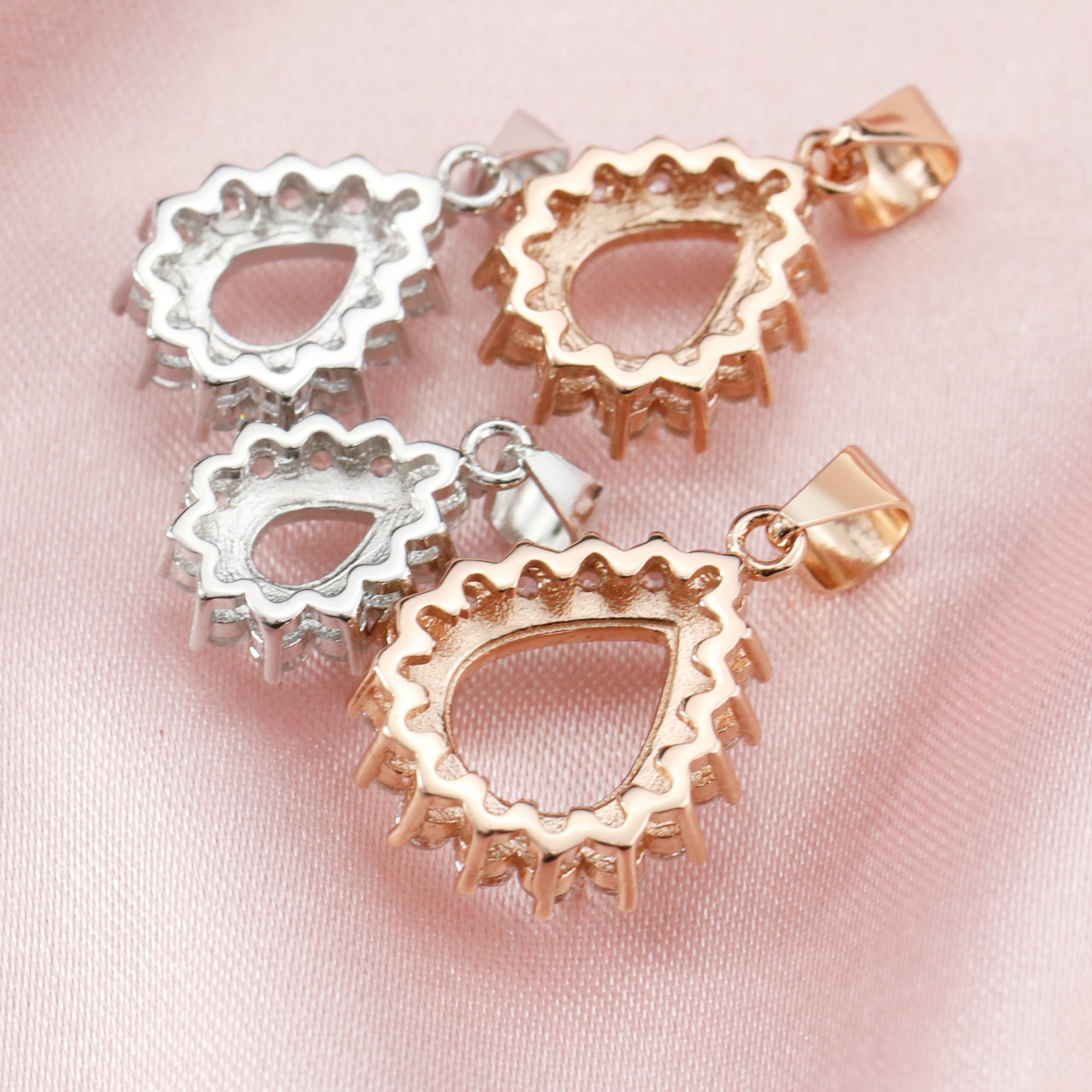 Multiple Size Solid 14K Rose Gold Pear Shape Prong Bezel Settings for Gemstone Moissanite Diamond DIY Pendant Charm 1431031-1