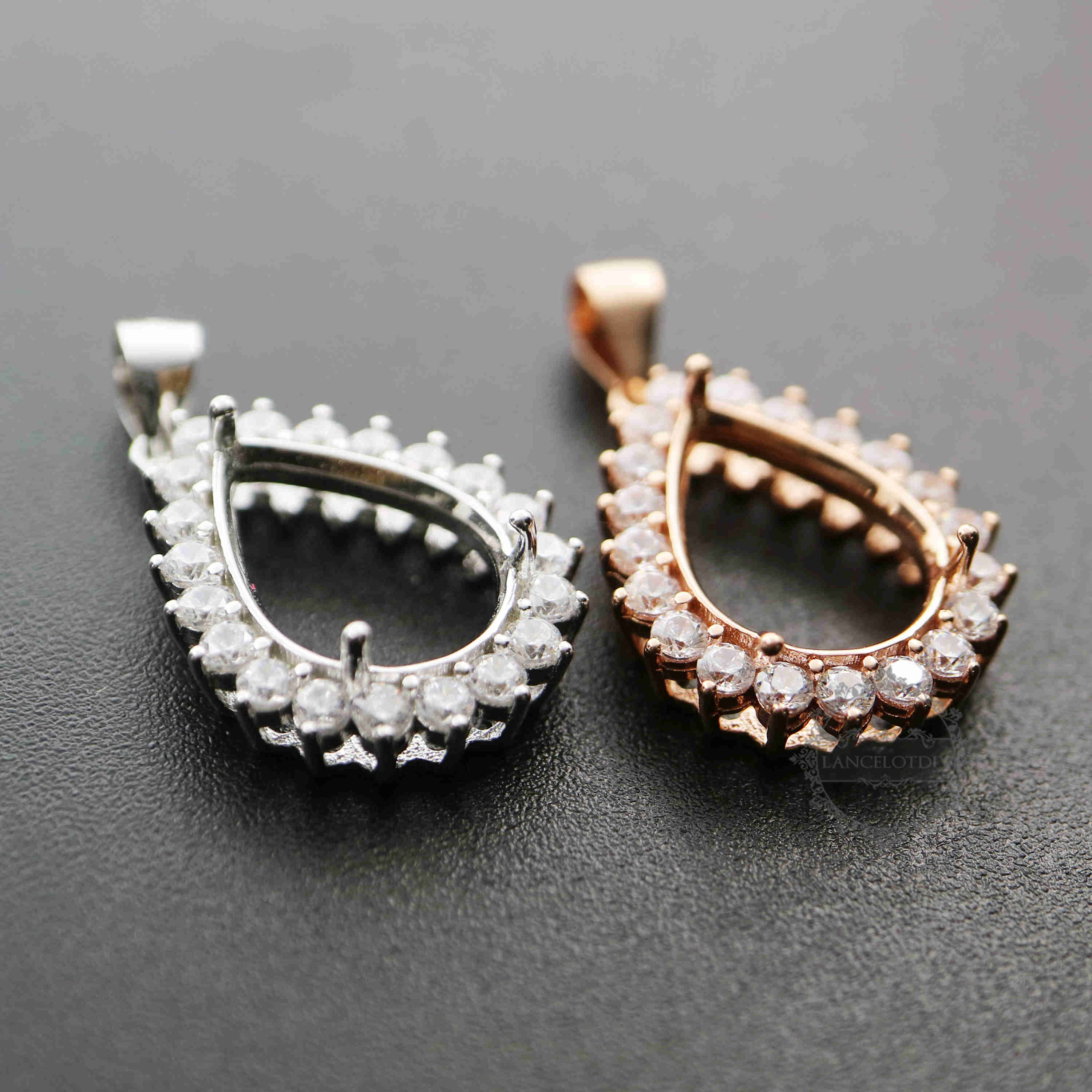 1Pcs Rose Gold Silver Tear Pear Drop Shape Prong Bezel Settings For Cz Stone Solid 925 Sterling Silver DIY Pendant Charm Tray 1431031 - Click Image to Close
