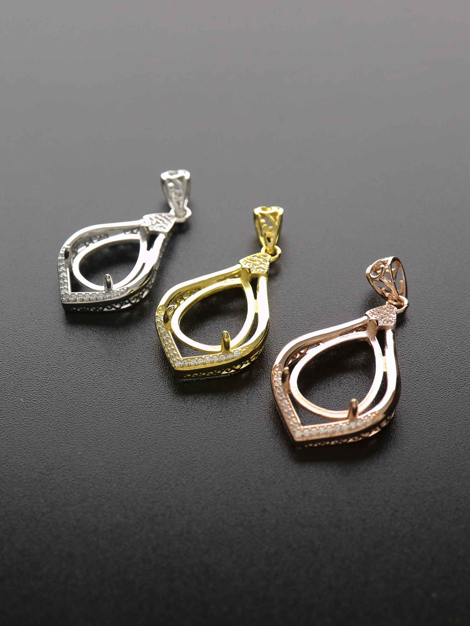 1Pcs Multiple Sizes Solid 925 Sterling Silver Pear Shape Cabochon Bezel Prong Settings DIY Gemstone Pendant Rose Gold Plated 1431038 - Click Image to Close