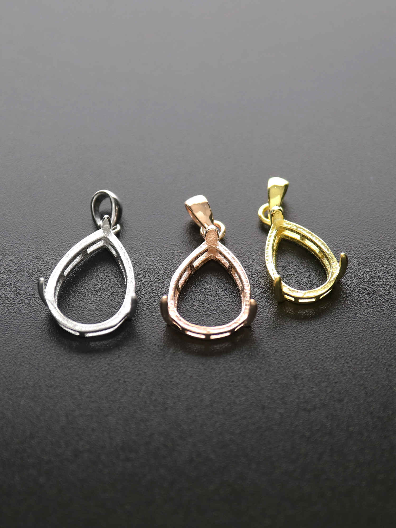 1Pcs Multiple Sizes Simple Solid 925 Sterling Silver Pear Shape Cabochon Bezel Prong Settings DIY Gemstone Pendant Rose Gold Plated 1431040 - Click Image to Close