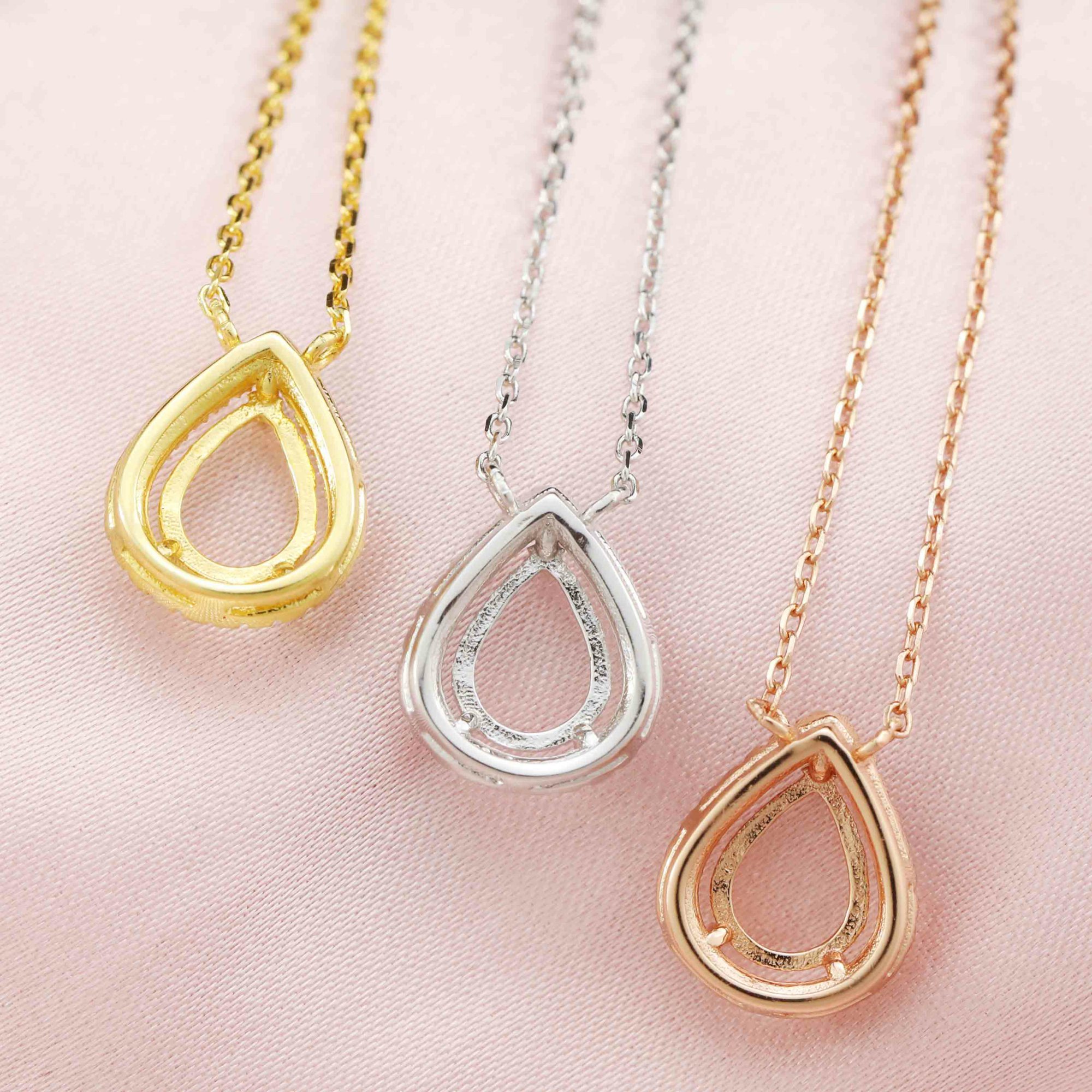 6x8MM Pear Prong Pendant Settings Solid 14K/18K Gold Halo Keepsake Breast Milk Bezel with Birthstone Accents Necklace Chain DIY Memory Jewelry Supplies 1431046-1 - Click Image to Close