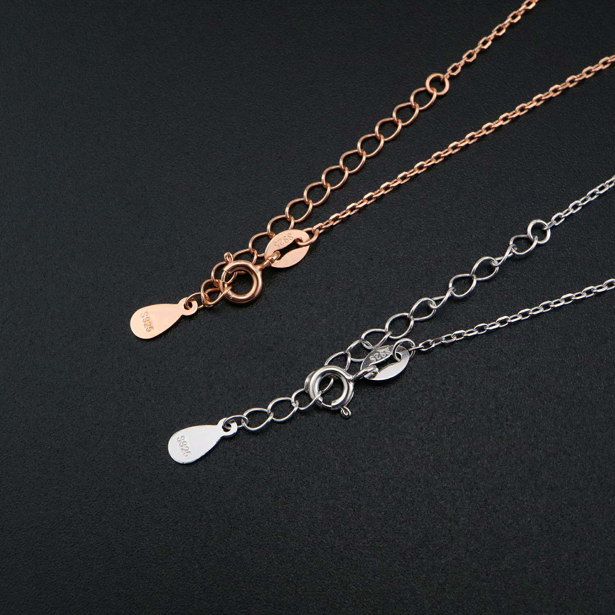 1Pcs 6x8MM Pear Prong Pendant Settings Necklace Rose Gold Plated Solid 925 Sterling Silver Charm Bezel Tray DIY Supplies 16''+2'' 1431061 - Click Image to Close