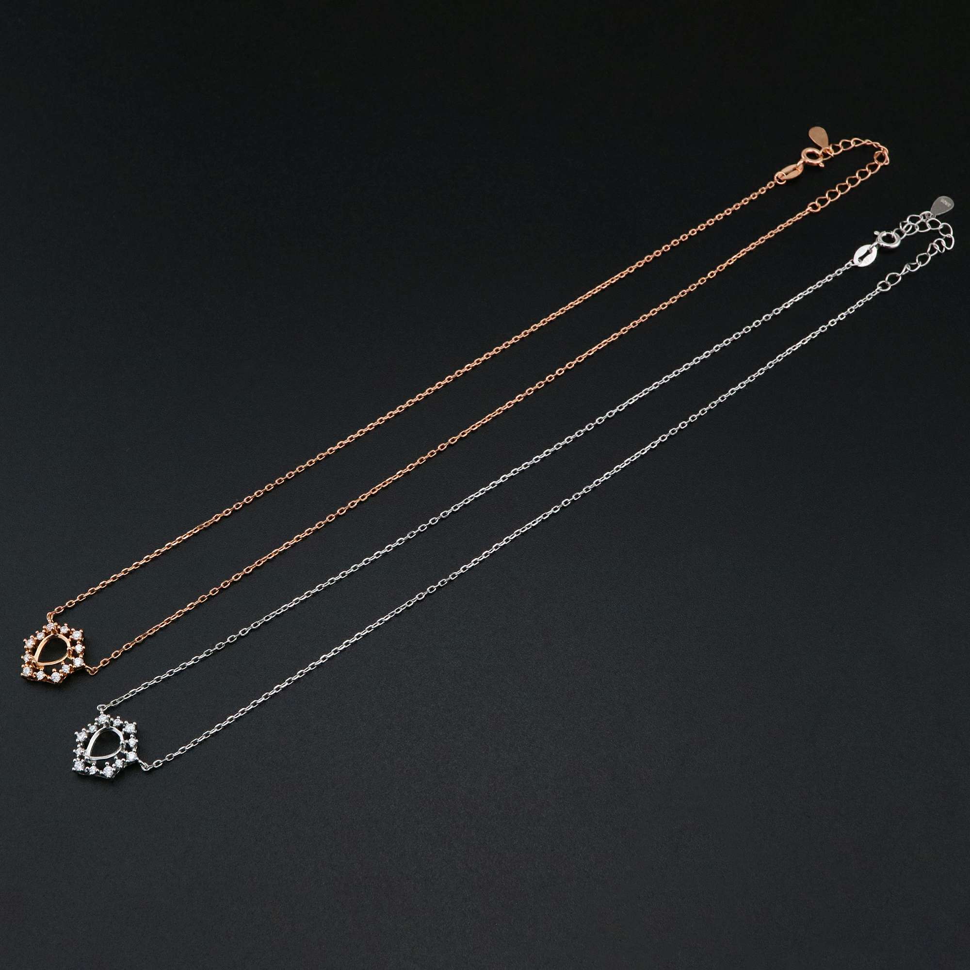1Pcs 6x8MM Pear Prong Pendant Settings Necklace Rose Gold Plated Solid 925 Sterling Silver Charm Bezel Tray DIY Supplies 16''+2'' 1431061 - Click Image to Close