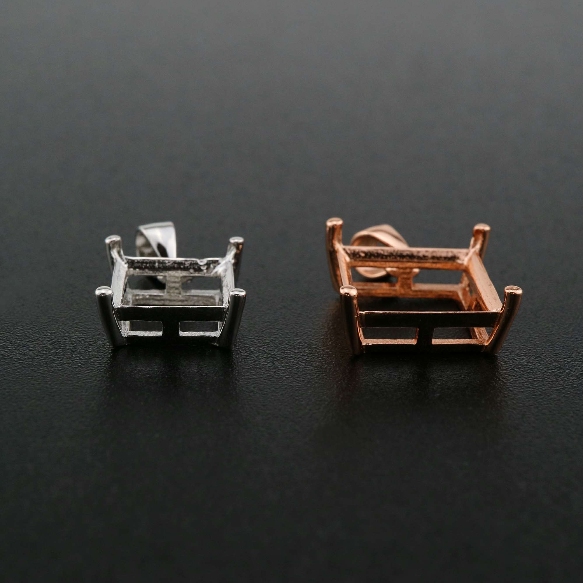 1Pcs 5-10MM Square Prong Pendant Charm Settings Simple Rose Gold Plated Solid 925 Sterling Silver DIY Bezel Tray for Gemstone 1431067 - Click Image to Close