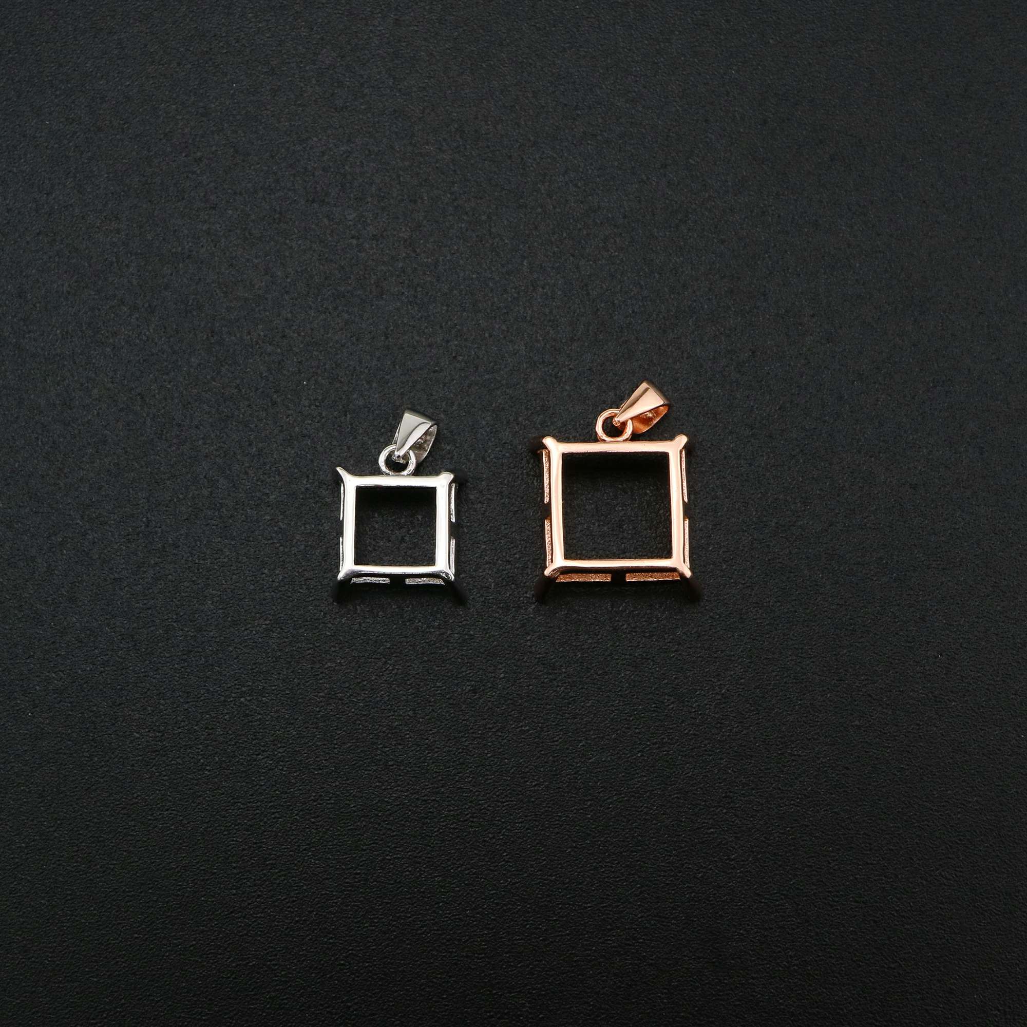 1Pcs 5-10MM Square Prong Pendant Charm Settings Simple Rose Gold Plated Solid 925 Sterling Silver DIY Bezel Tray for Gemstone 1431067 - Click Image to Close