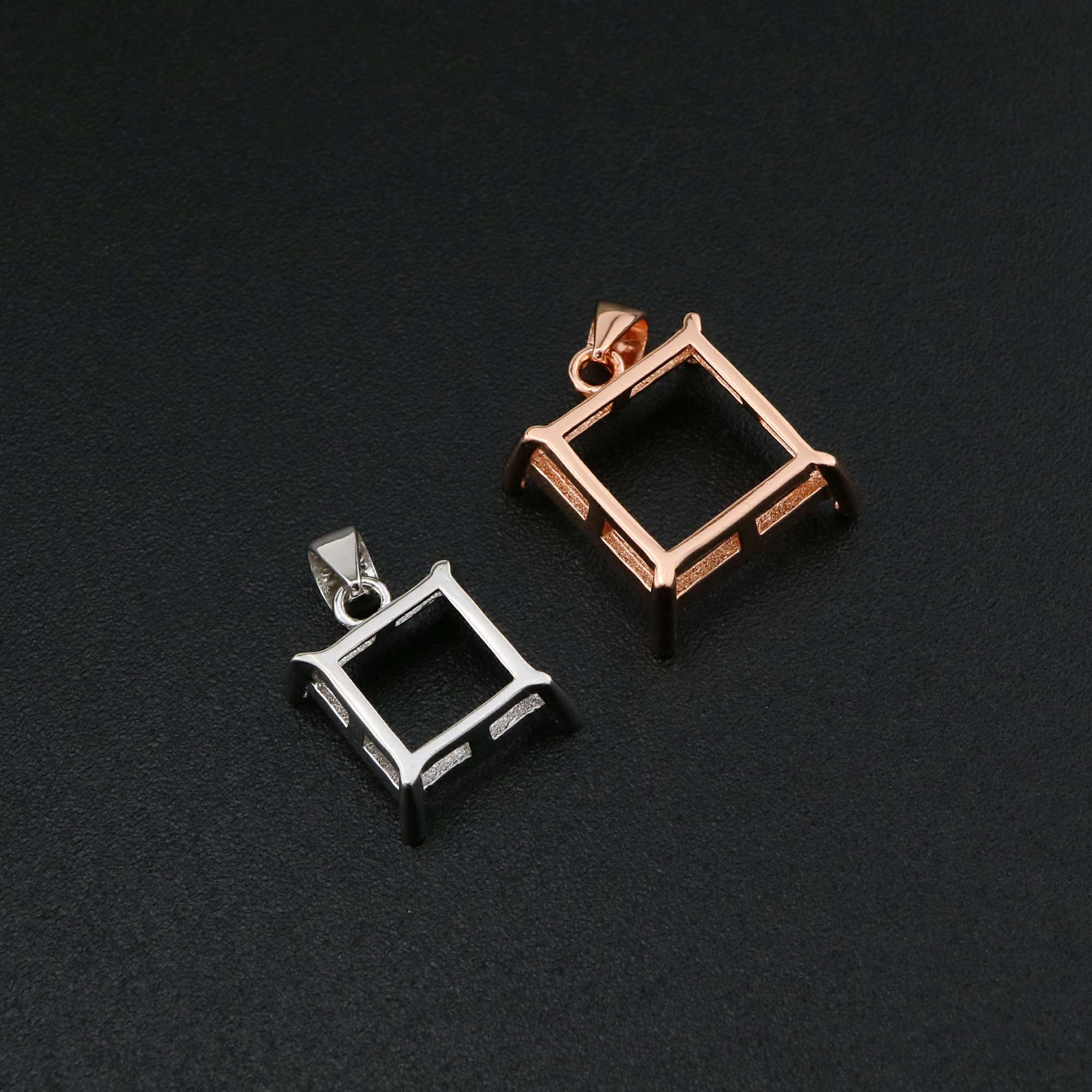 1Pcs 5-10MM Square Prong Pendant Charm Settings Simple Rose Gold Plated Solid 925 Sterling Silver DIY Bezel Tray for Gemstone 1431067 - Click Image to Close