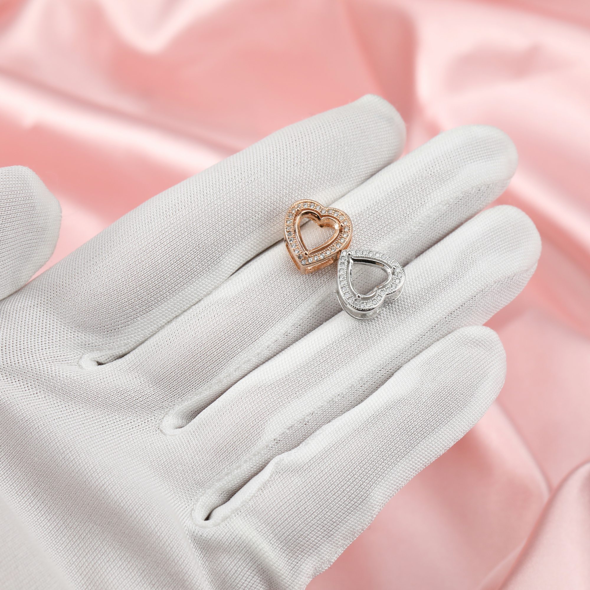 14K Solid Gold Heart Prong Pendant Settings for Gemstone with Moissanite Accents Keepsake Breast Milk DIY Supplies 1431068-1