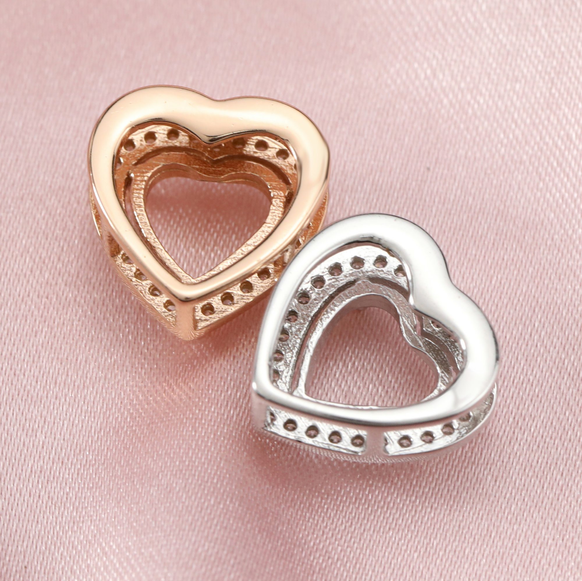 14K Solid Gold Heart Prong Pendant Settings for Gemstone with Moissanite Accents Keepsake Breast Milk DIY Supplies 1431068-1