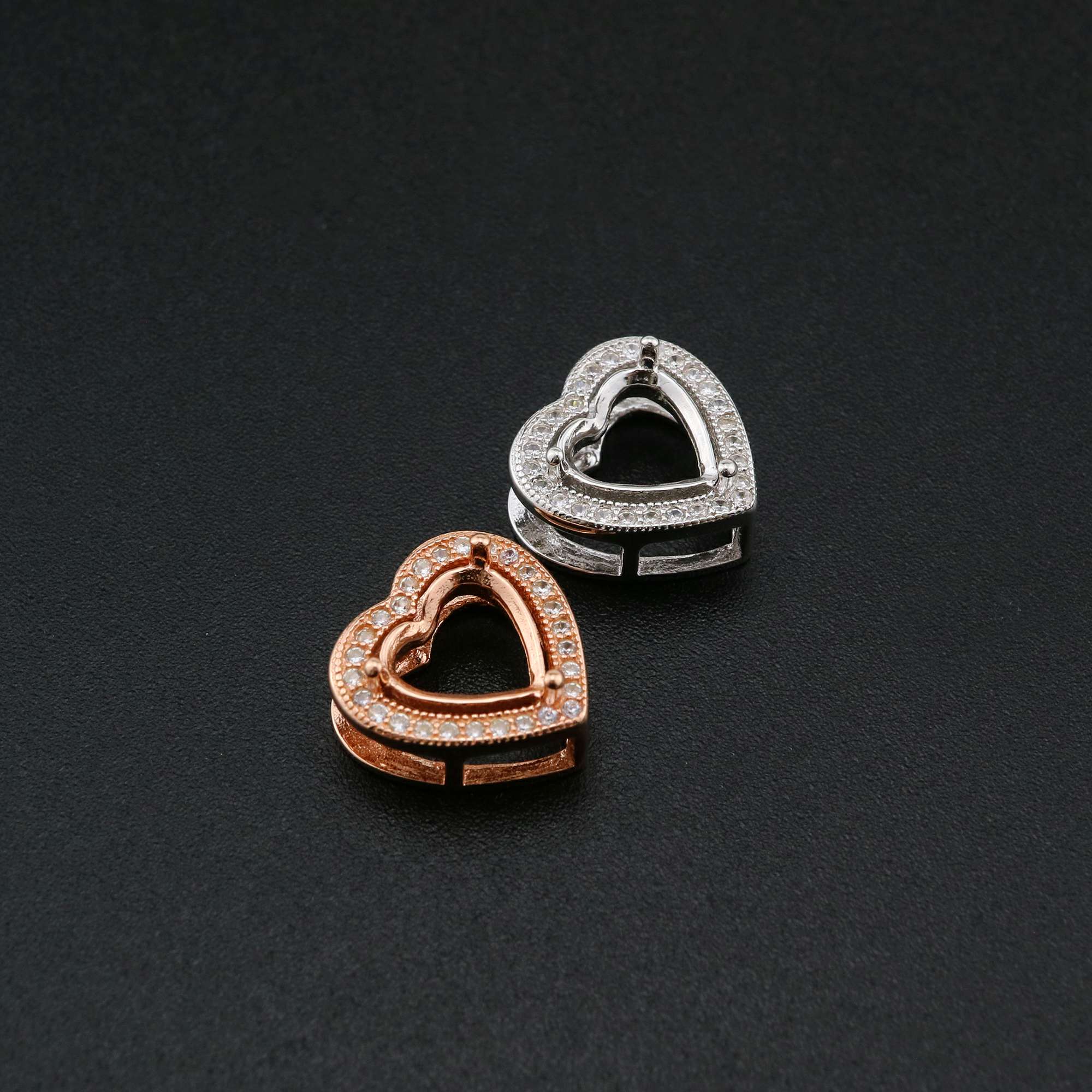 1Pcs 8MM Heart Prong Pendant Charm Settings Simple Rose Gold Plated Solid 925 Sterling Silver DIY Bezel Tray for Gemstone 1431068 - Click Image to Close