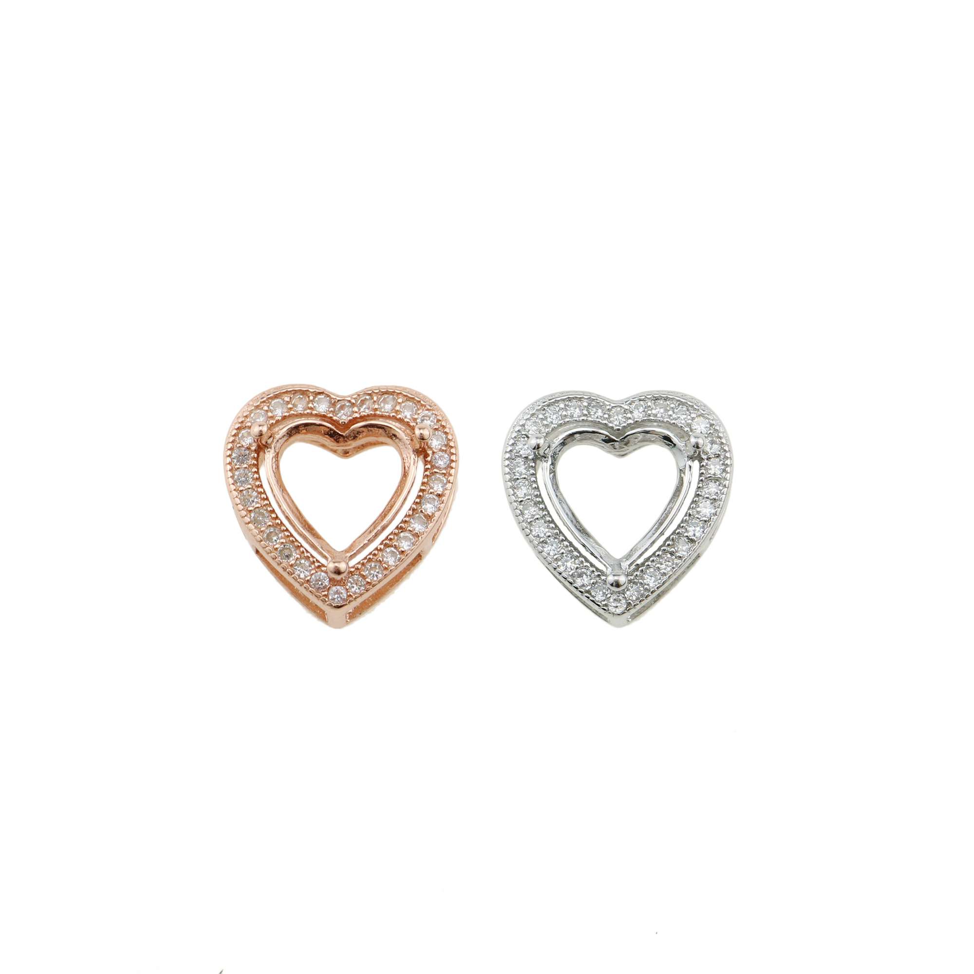 1Pcs 8MM Heart Prong Pendant Charm Settings Simple Rose Gold Plated Solid 925 Sterling Silver DIY Bezel Tray for Gemstone 1431068 - Click Image to Close