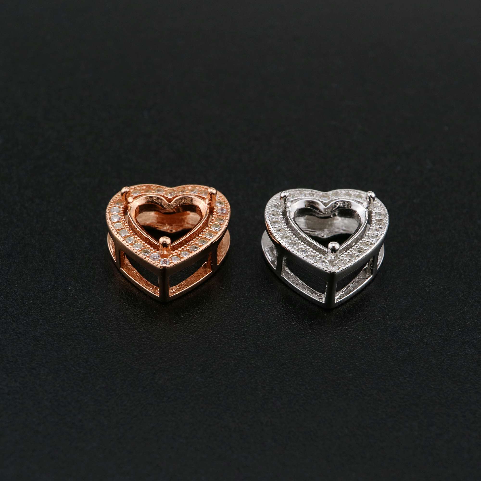 1Pcs 8MM Heart Prong Pendant Charm Settings Simple Rose Gold Plated Solid 925 Sterling Silver DIY Bezel Tray for Gemstone 1431068 - Click Image to Close