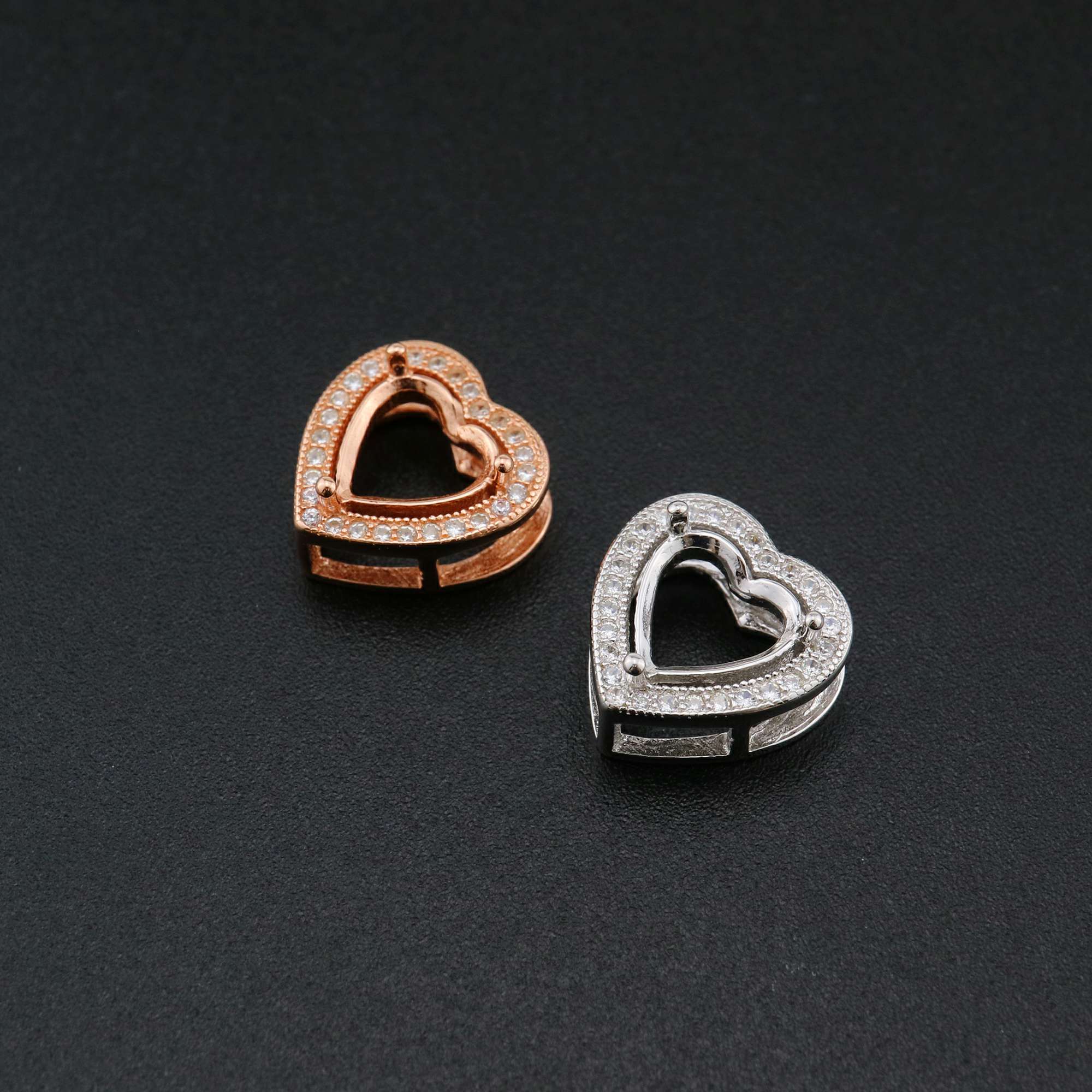 1Pcs 8MM Heart Prong Pendant Charm Settings Simple Rose Gold Plated Solid 925 Sterling Silver DIY Bezel Tray for Gemstone 1431068 - Click Image to Close