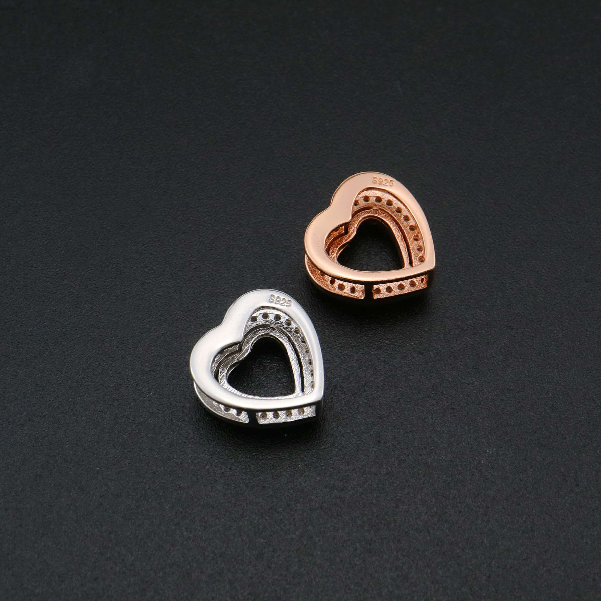 1Pcs 8MM Heart Prong Pendant Charm Settings Simple Rose Gold Plated Solid 925 Sterling Silver DIY Bezel Tray for Gemstone 1431068 - Click Image to Close