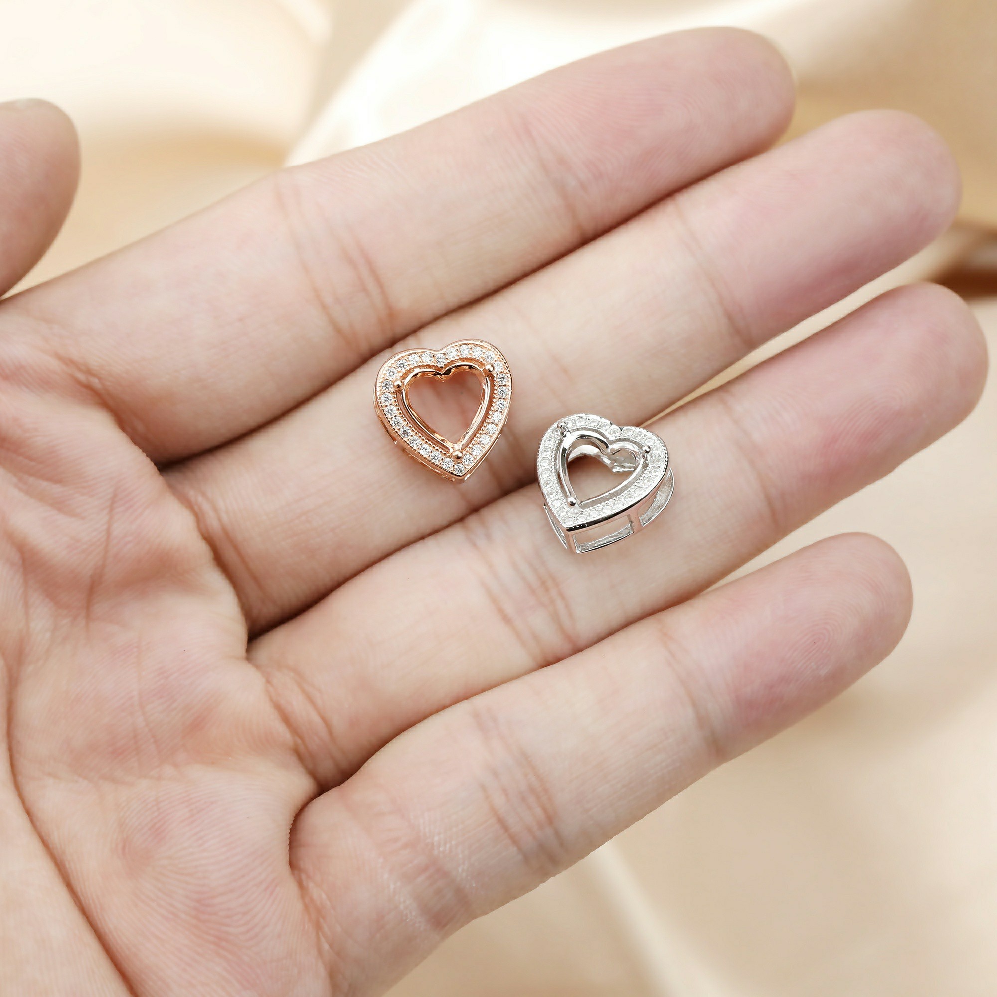 1Pcs 8MM Heart Prong Pendant Charm Settings Simple Rose Gold Plated Solid 925 Sterling Silver DIY Bezel Tray for Gemstone 1431068 - Click Image to Close