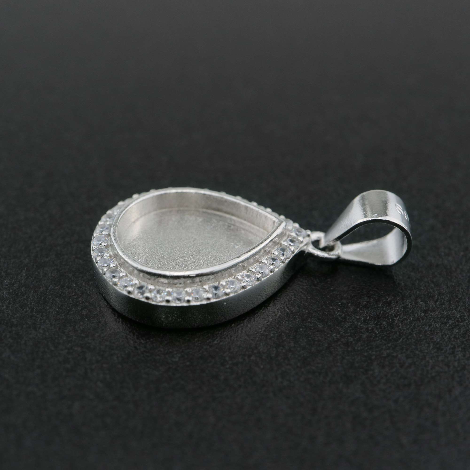 1Pcs Pear Pendant Bezel for Breast Milk Cabochon Solid 925 Sterling Silver Charm Settings DIY Supplies 1431069 - Click Image to Close
