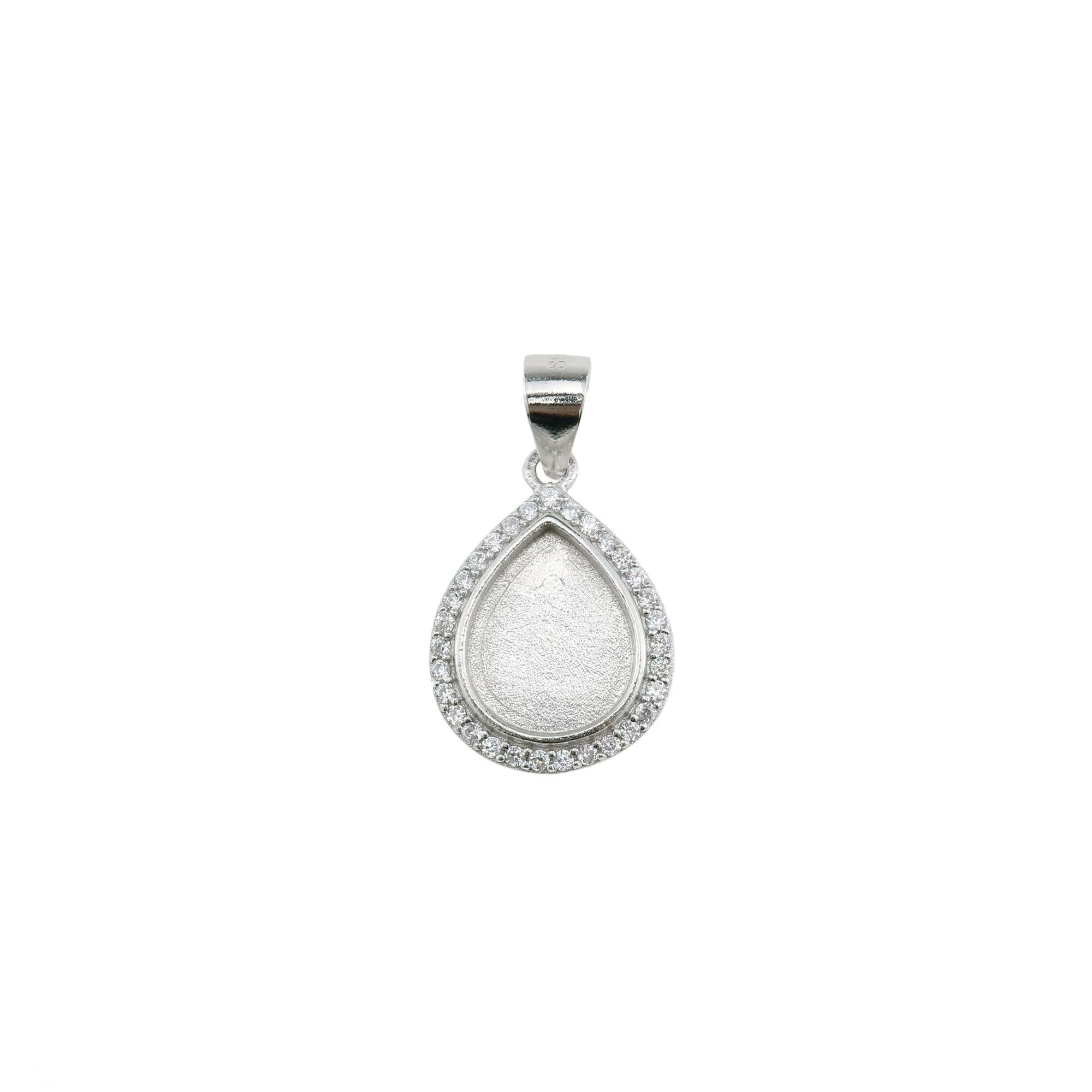 1Pcs Pear Pendant Bezel for Breast Milk Cabochon Solid 925 Sterling Silver Charm Settings DIY Supplies 1431069 - Click Image to Close
