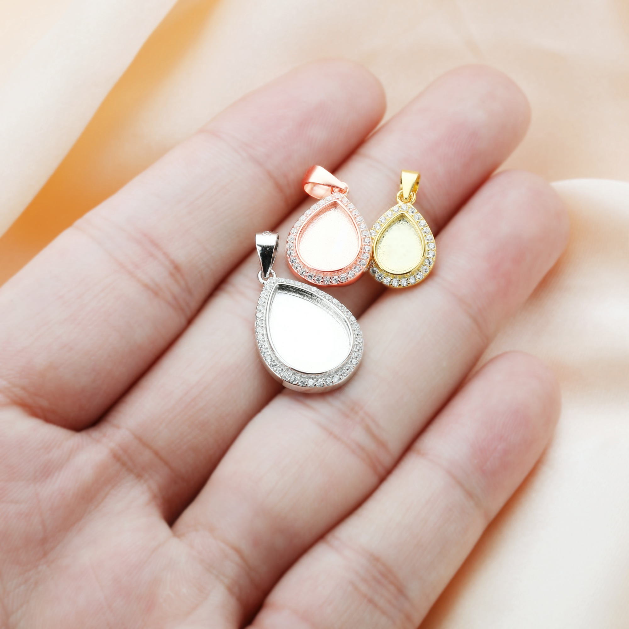 1Pcs Pear Pendant Bezel for Breast Milk Cabochon Solid 925 Sterling Silver Charm Settings DIY Supplies 1431069 - Click Image to Close