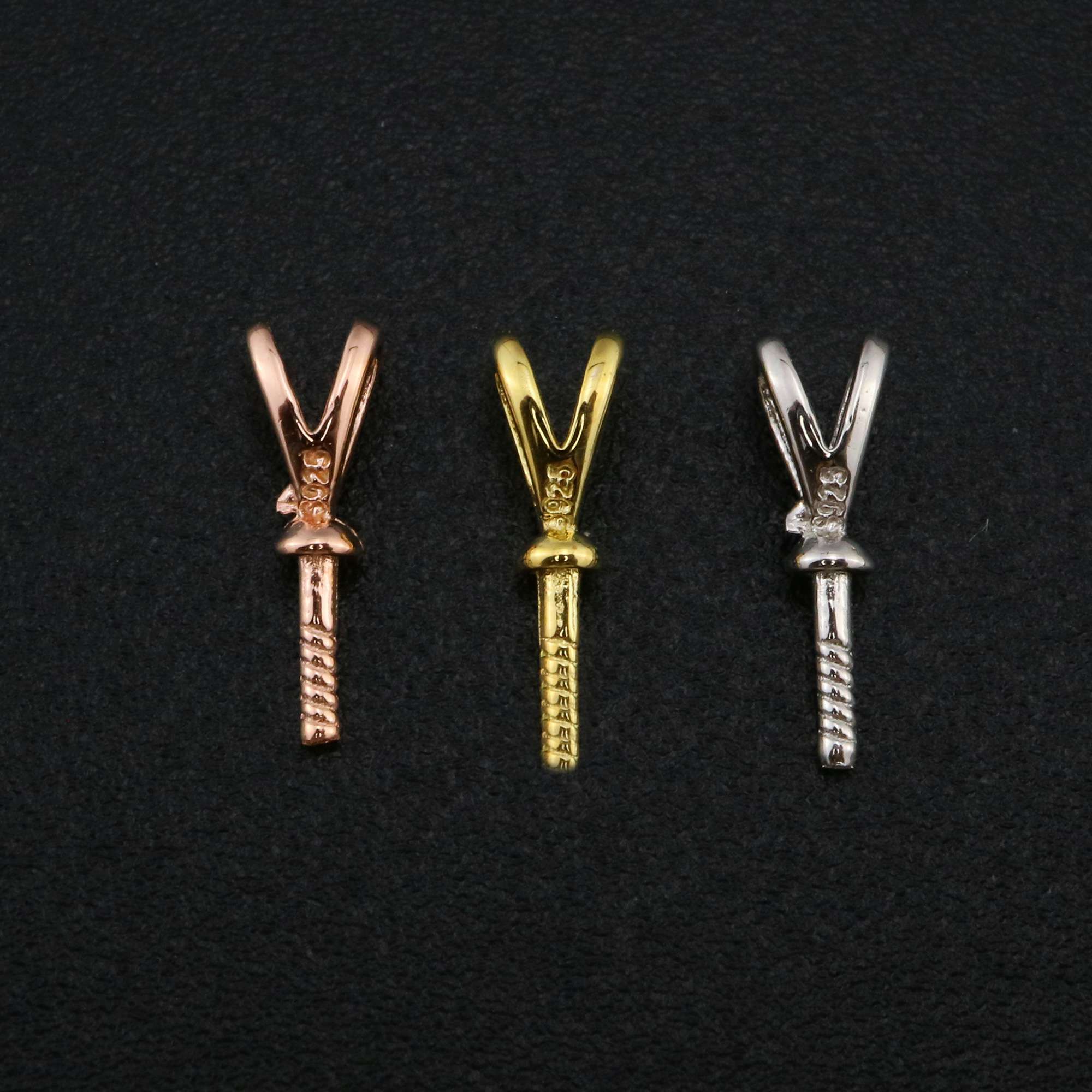 3.5x11MM Rose Gold Plated Solid 925 Sterling Silver Bail for Half Drilled Pear Beads DIY Supplies 1431084 - Click Image to Close