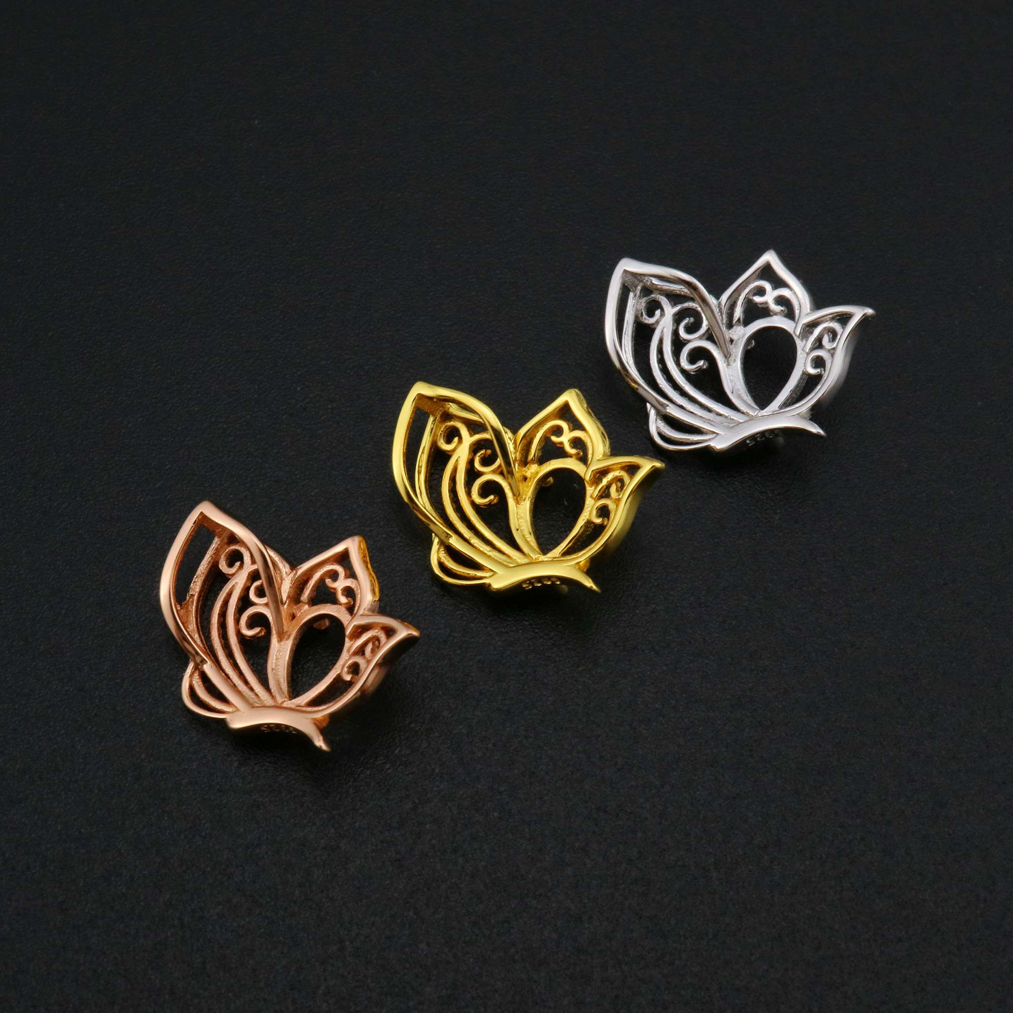 5x7MM Pear Prong Settings Butterfly Pendant Rose Gold Plated Solid 925 Sterling Silver Charm Bezel for Gemstone 1431085 - Click Image to Close