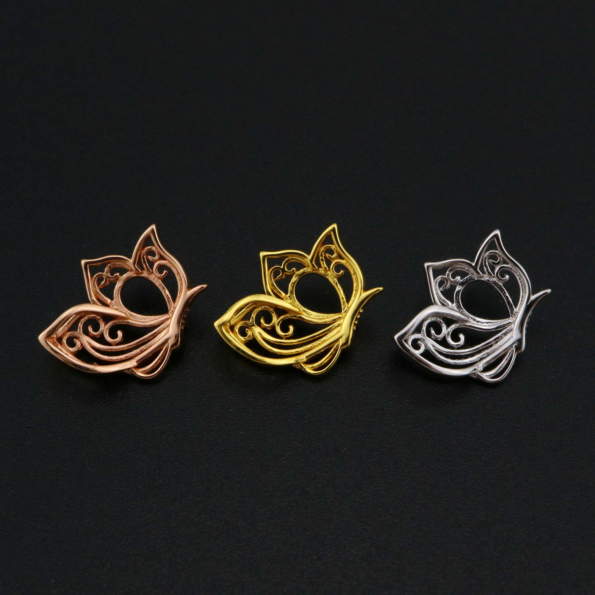 5x7MM Pear Prong Settings Butterfly Pendant Rose Gold Plated Solid 925 Sterling Silver Charm Bezel for Gemstone 1431085 - Click Image to Close