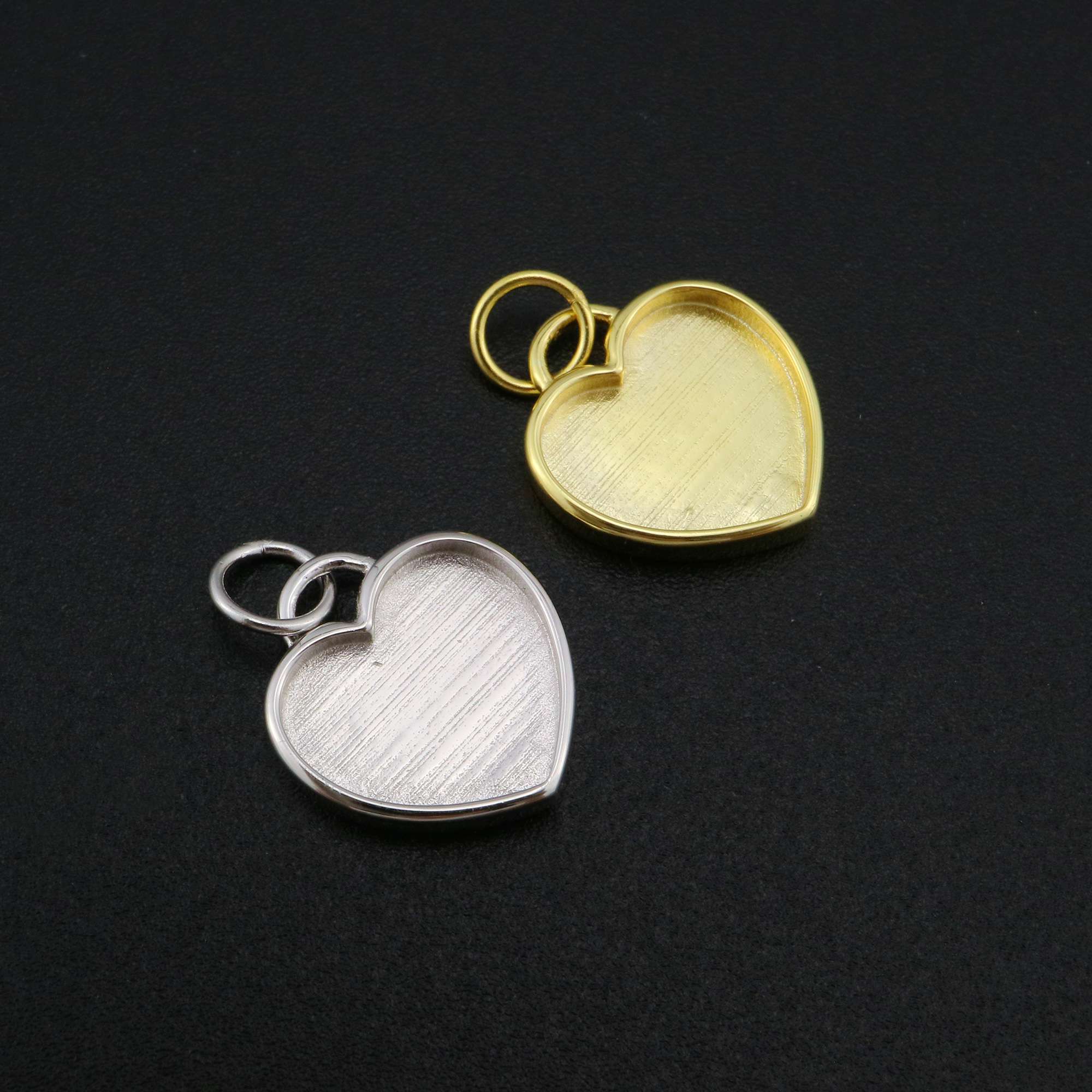12MM Heart Bezel Settings for Breast Milk Resin Solid Back Gold Plated 925 Sterling Silver Pendant DIY Supplies 1431088 - Click Image to Close