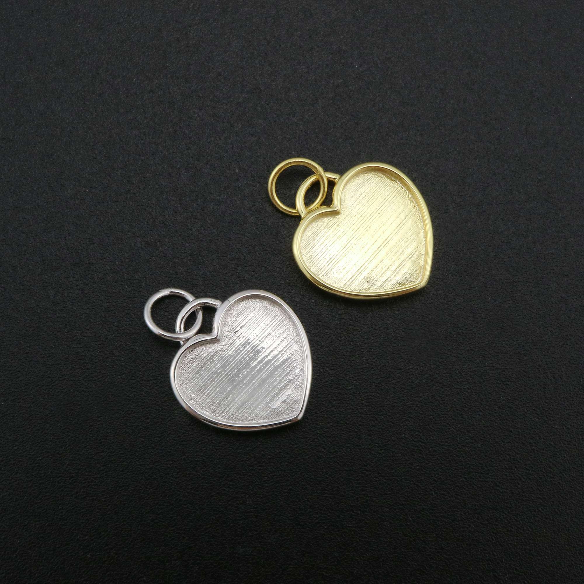 12MM Heart Bezel Settings for Breast Milk Resin Solid Back Gold Plated 925 Sterling Silver Pendant DIY Supplies 1431088 - Click Image to Close