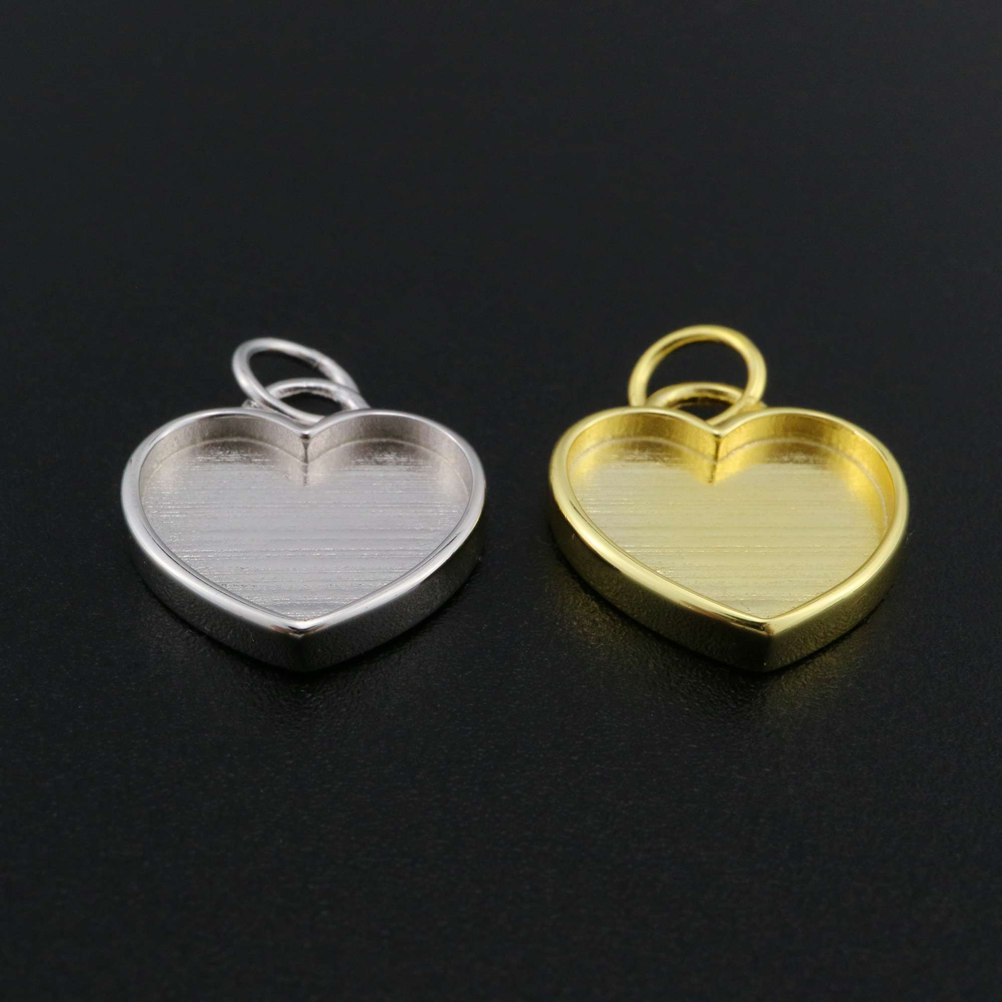 12MM Heart Bezel Settings for Breast Milk Resin Solid Back Gold Plated 925 Sterling Silver Pendant DIY Supplies 1431088 - Click Image to Close