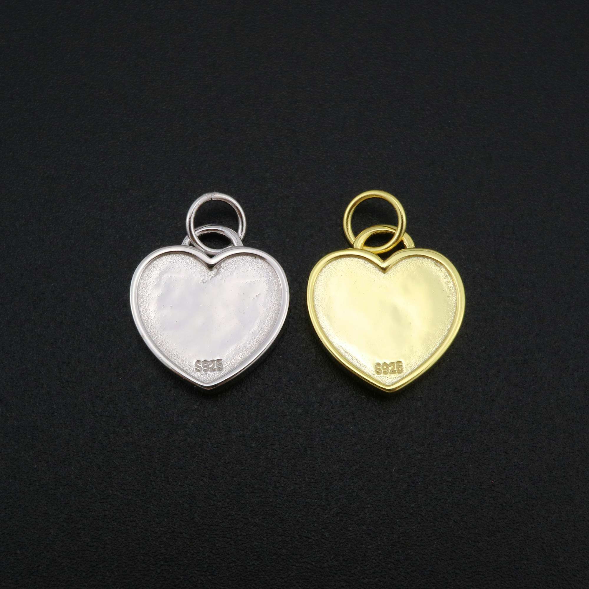 12MM Heart Bezel Settings for Breast Milk Resin Solid Back Gold Plated 925 Sterling Silver Pendant DIY Supplies 1431088 - Click Image to Close