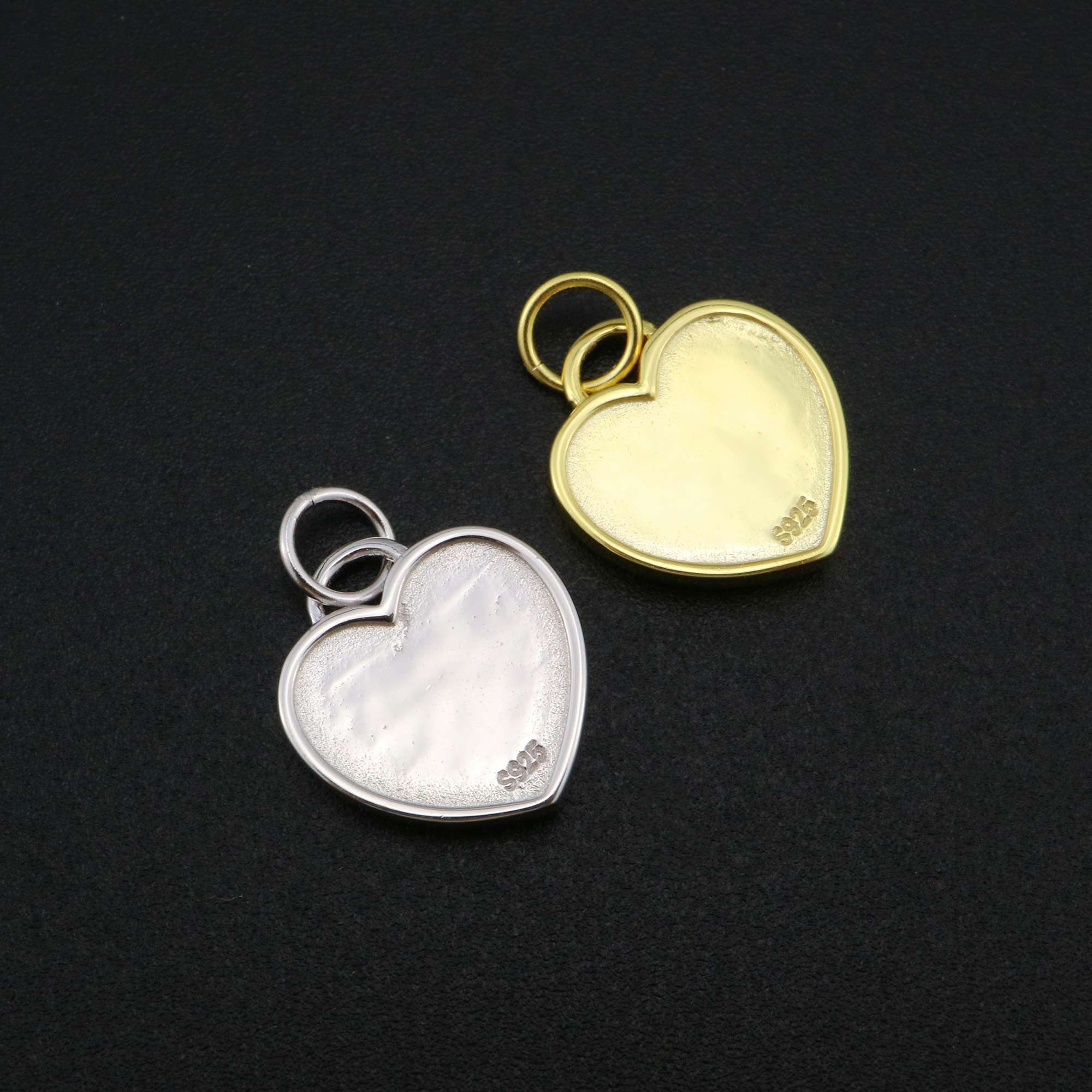 12MM Heart Bezel Settings for Breast Milk Resin Solid Back Gold Plated 925 Sterling Silver Pendant DIY Supplies 1431088 - Click Image to Close